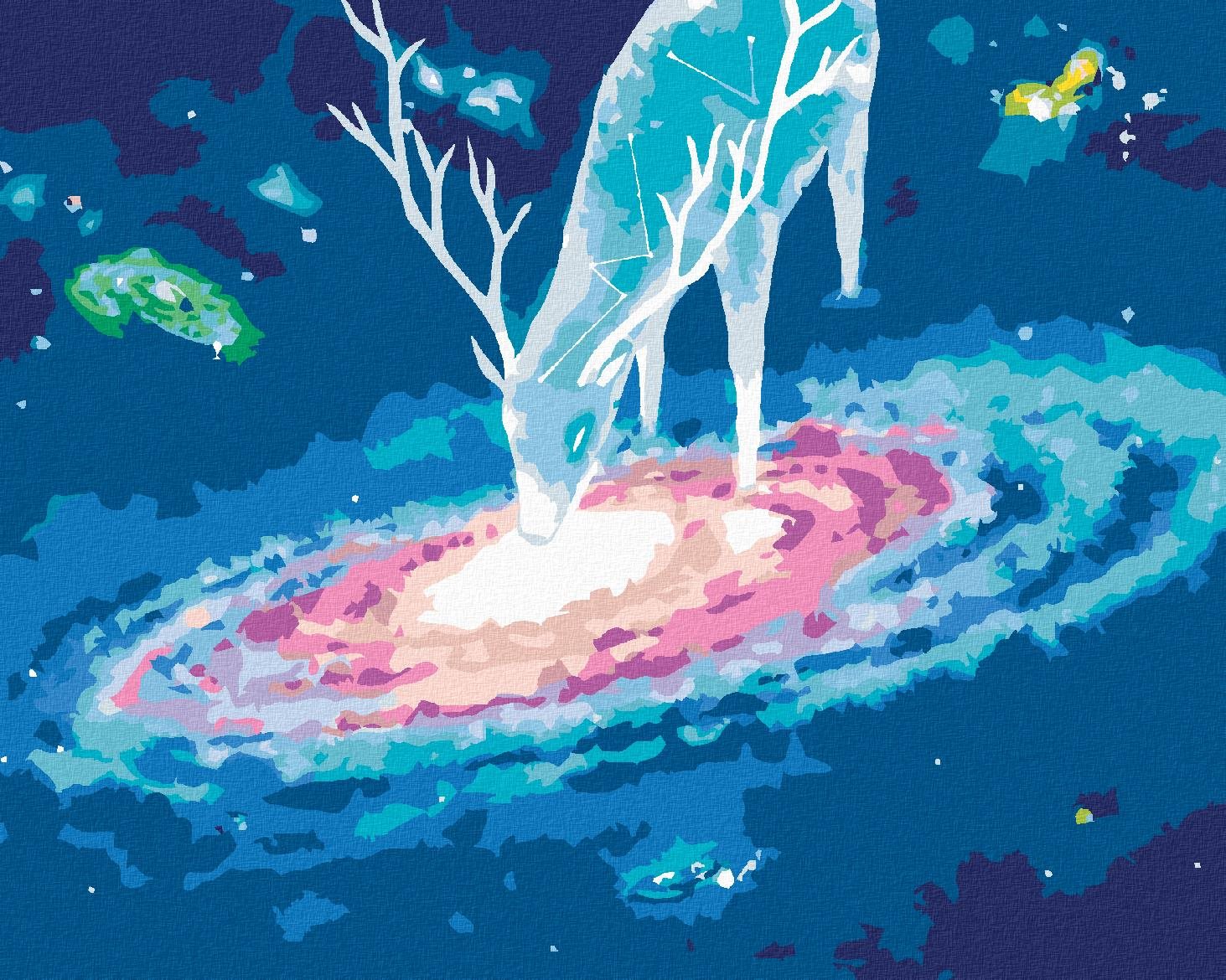 Jeleň a galaxia, 40 × 50 cm, plátno napnuté na rám