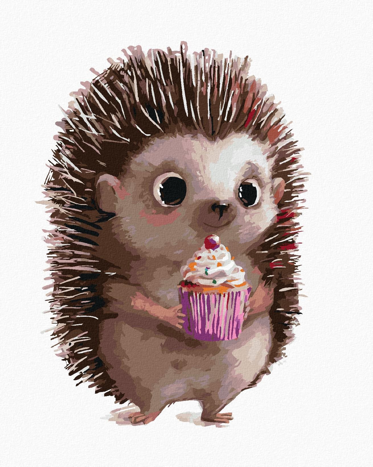 Ježko a cupcake, 40 × 50 cm, plátno napnuté na rám