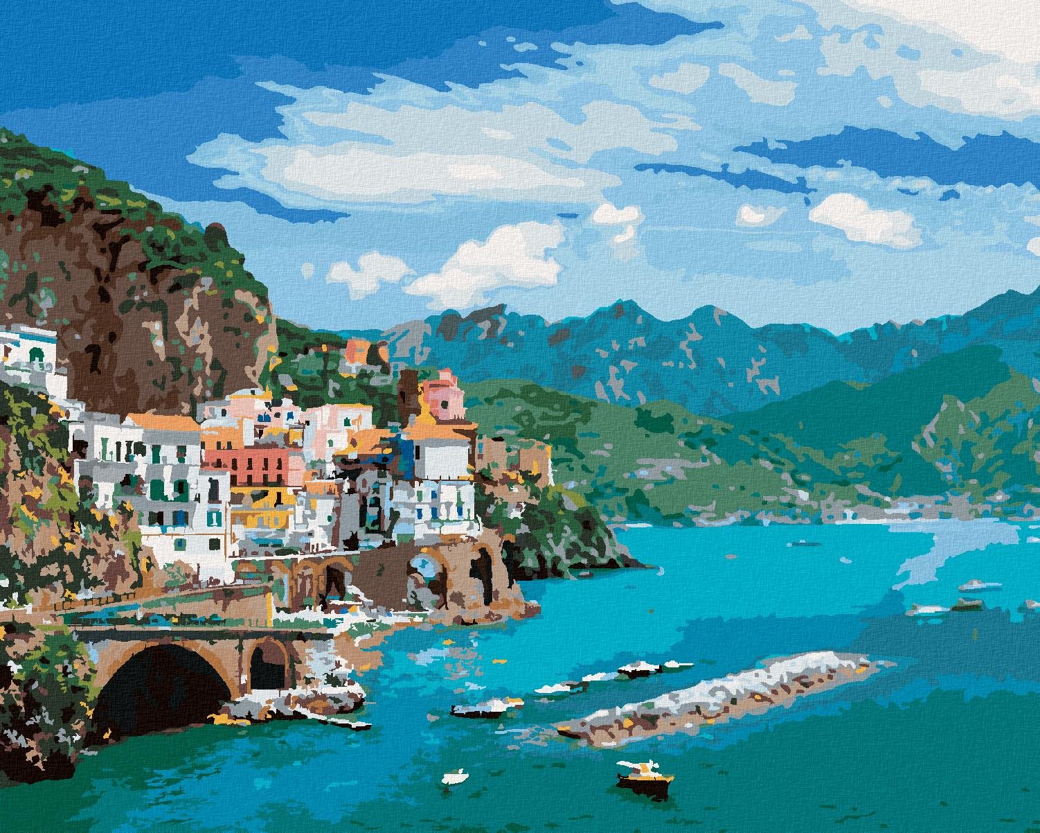 Krajina na pobreží Amalfi v Taliansku, 40 × 50 cm, plátno napnuté na rám