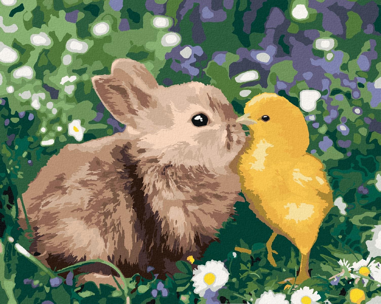 Králik a kuriatko, 80 × 100 cm, bez rámu a bez napnutia plátna