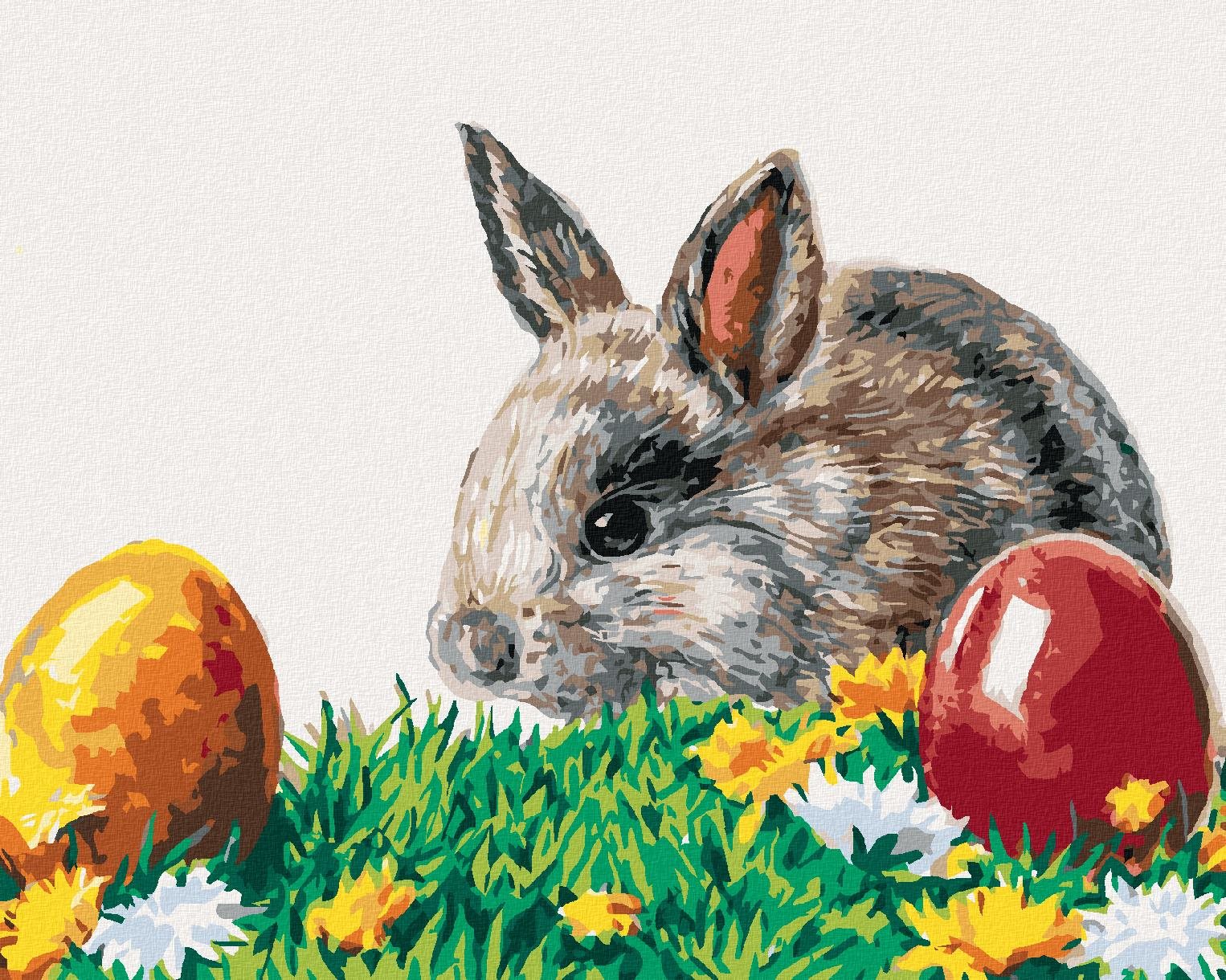 Králik a veľkonočné vajíčka, 40×50 cm, bez rámu a bez vypnutia plátna