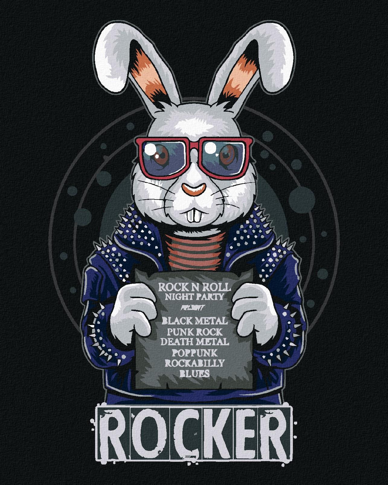 Králik rocker, 40 × 50 cm, plátno napnuté na rám