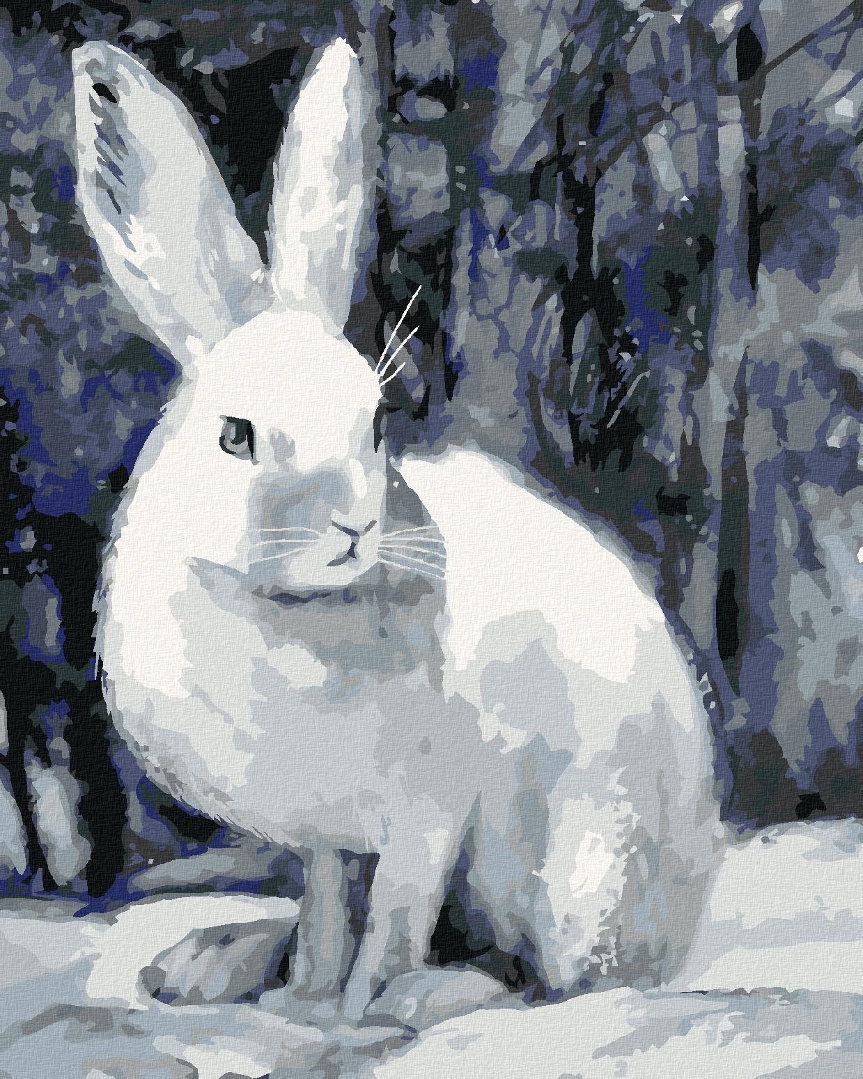 Králik v zime pri lese, 80 × 100 cm, bez rámu a bez vypnutia plátna