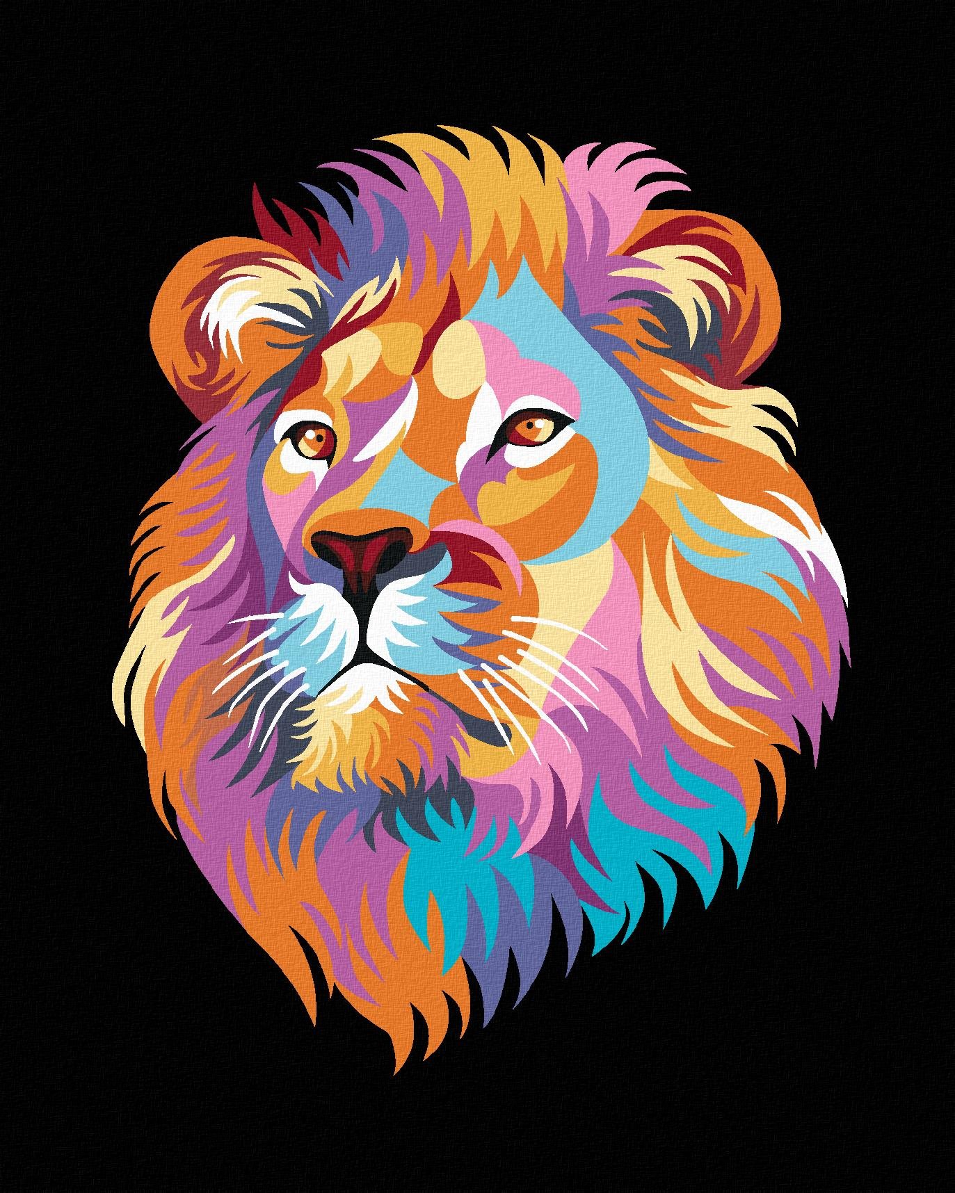 Krásny farebný lev na čiernom pozadí, 40×50 cm, vypnuté plátno na rám