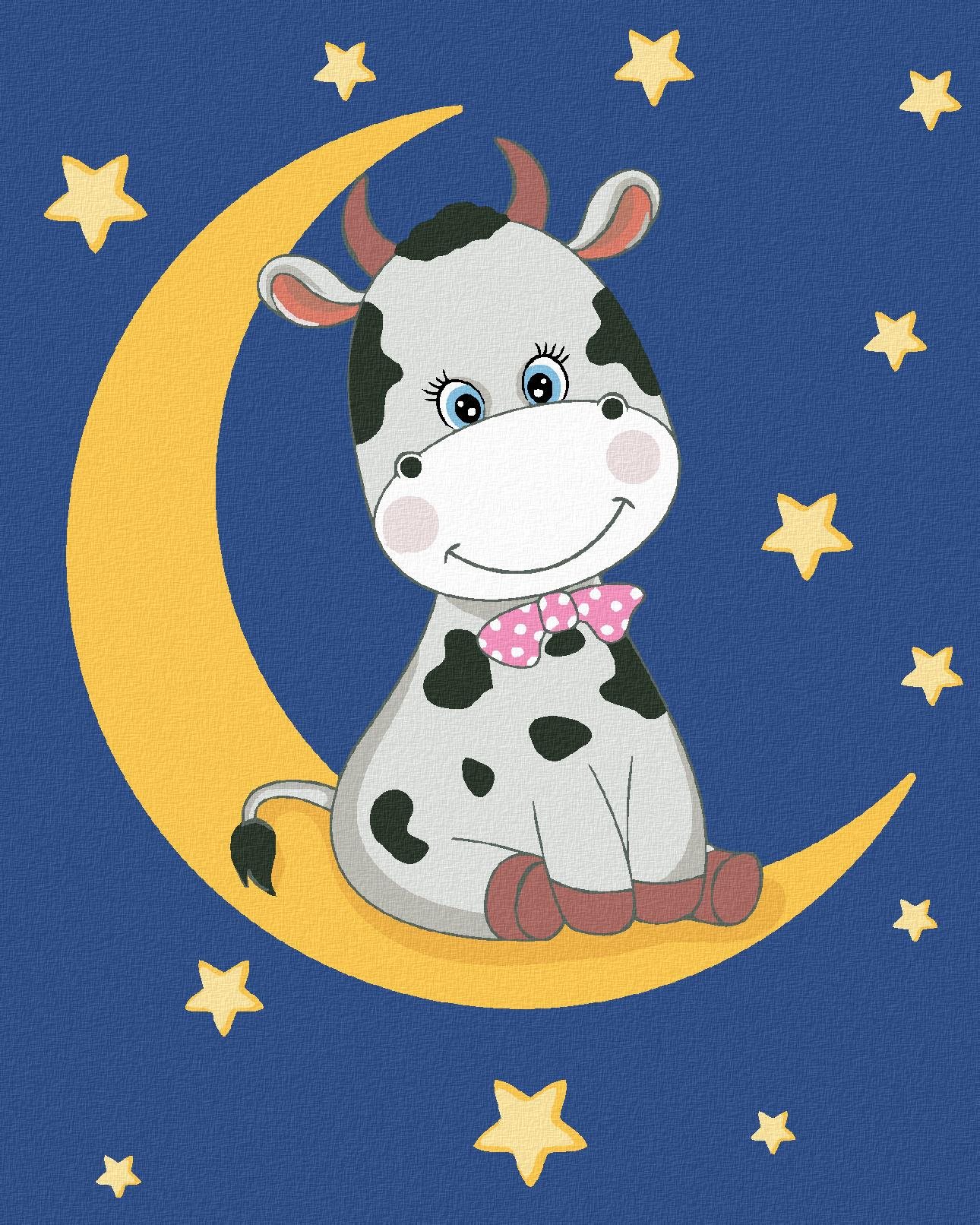 Kravička sediaca na nechtíku, 40×50 cm, bez rámu a bez vypnutia plátna