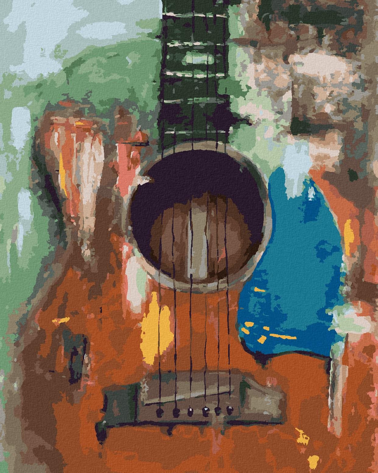 Gitara, 40 × 50 cm, plátno napnuté na rám