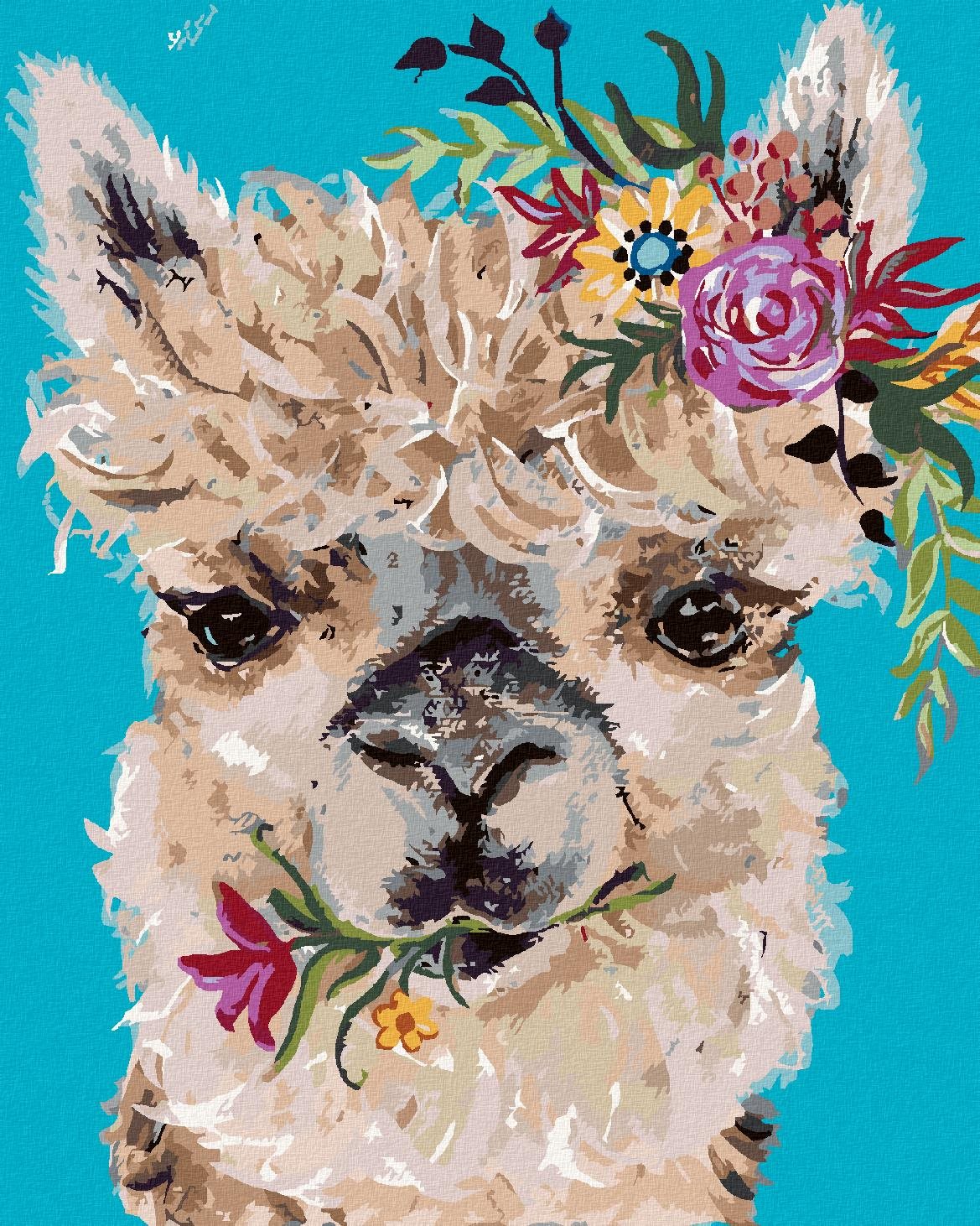 Lama s kvetinou (Haley Bush), 80 × 100 cm, bez rámu a bez napnutia plátna