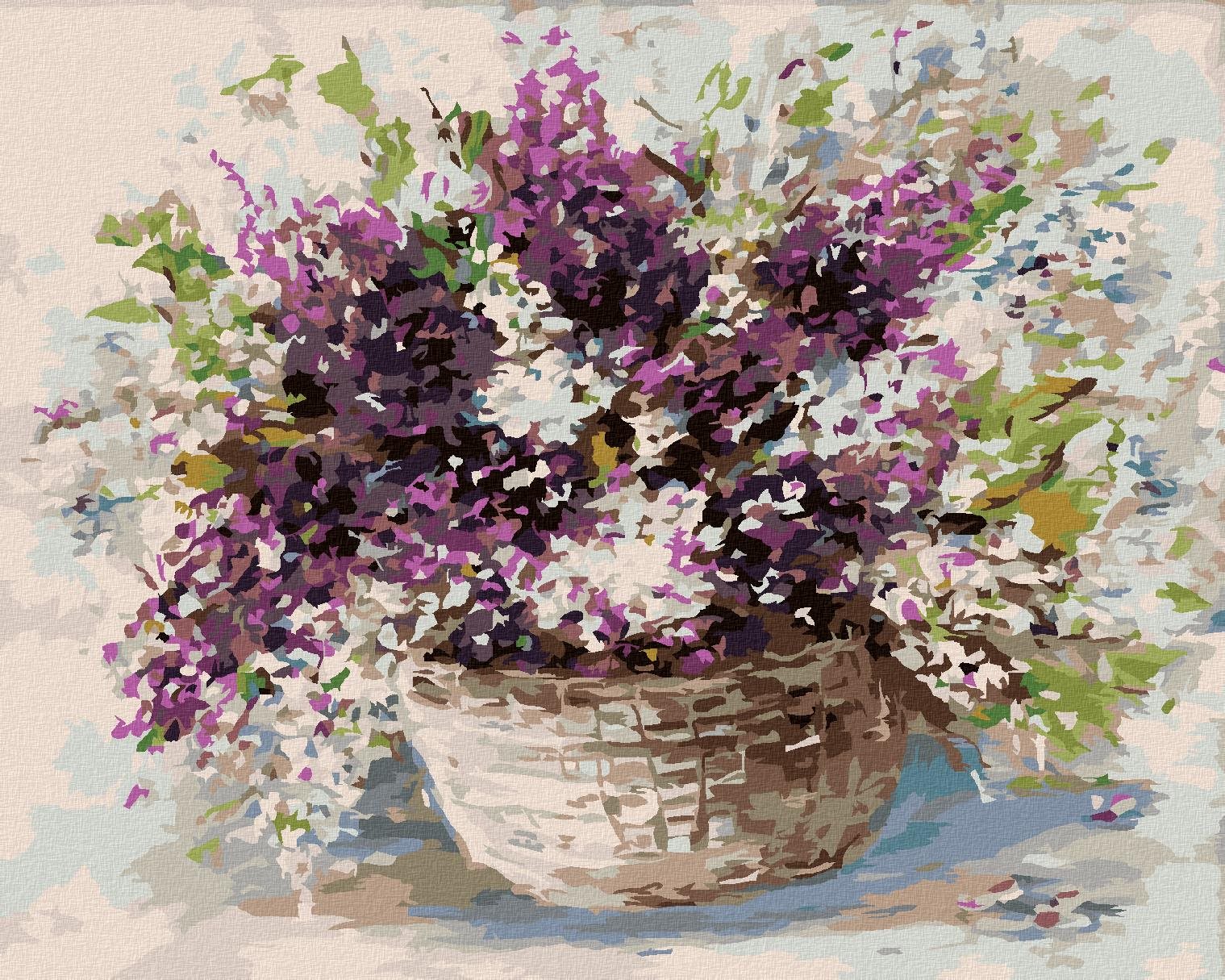 Levanduľa v prútenom košíku, 40 × 50 cm, napnuté plátno na rám