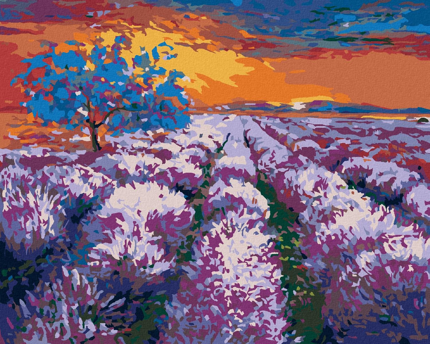 Levanduľové pole pri západe slnka II, 80 × 100 cm, plátno napnuté na rám