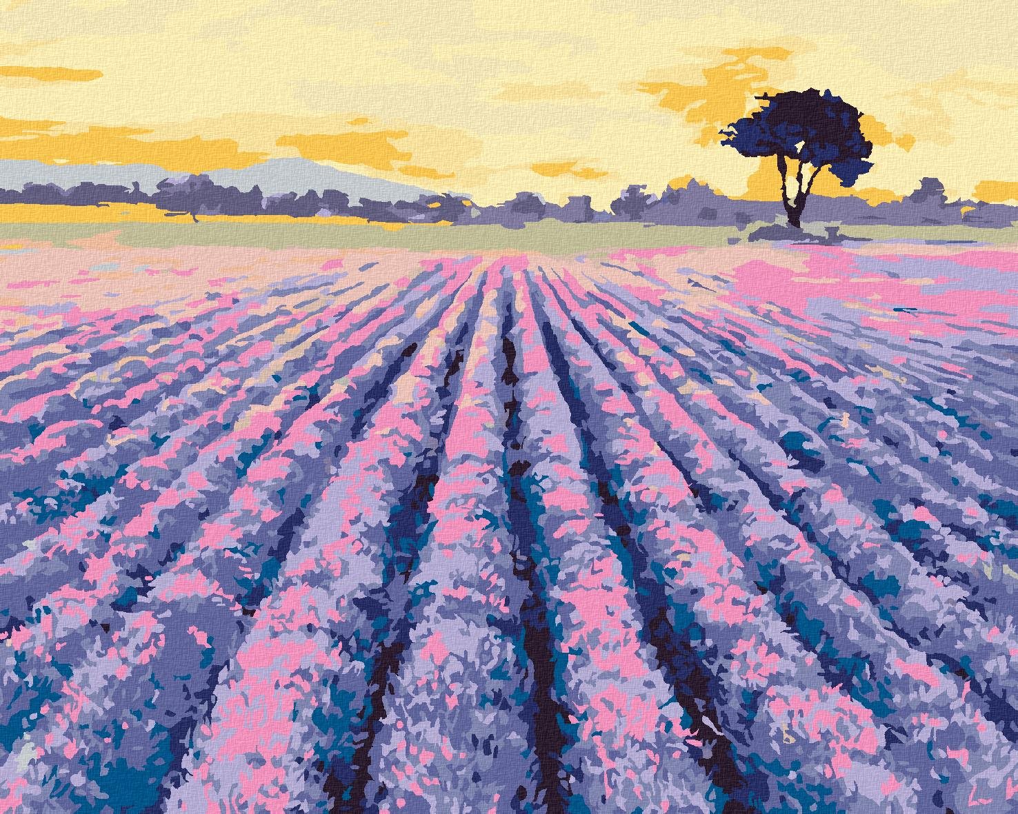 Levanduľové pole so stromom, 80 × 100 cm, plátno napnuté na rám