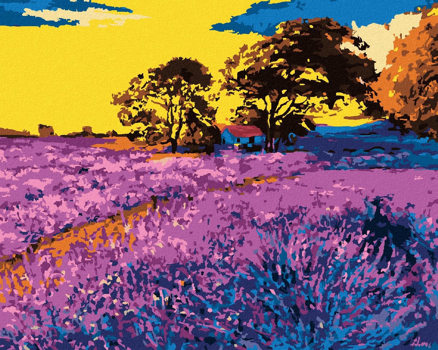 Levanduľové pole so stromami, 40×50 cm, bez rámu a bez vypnutia plátna