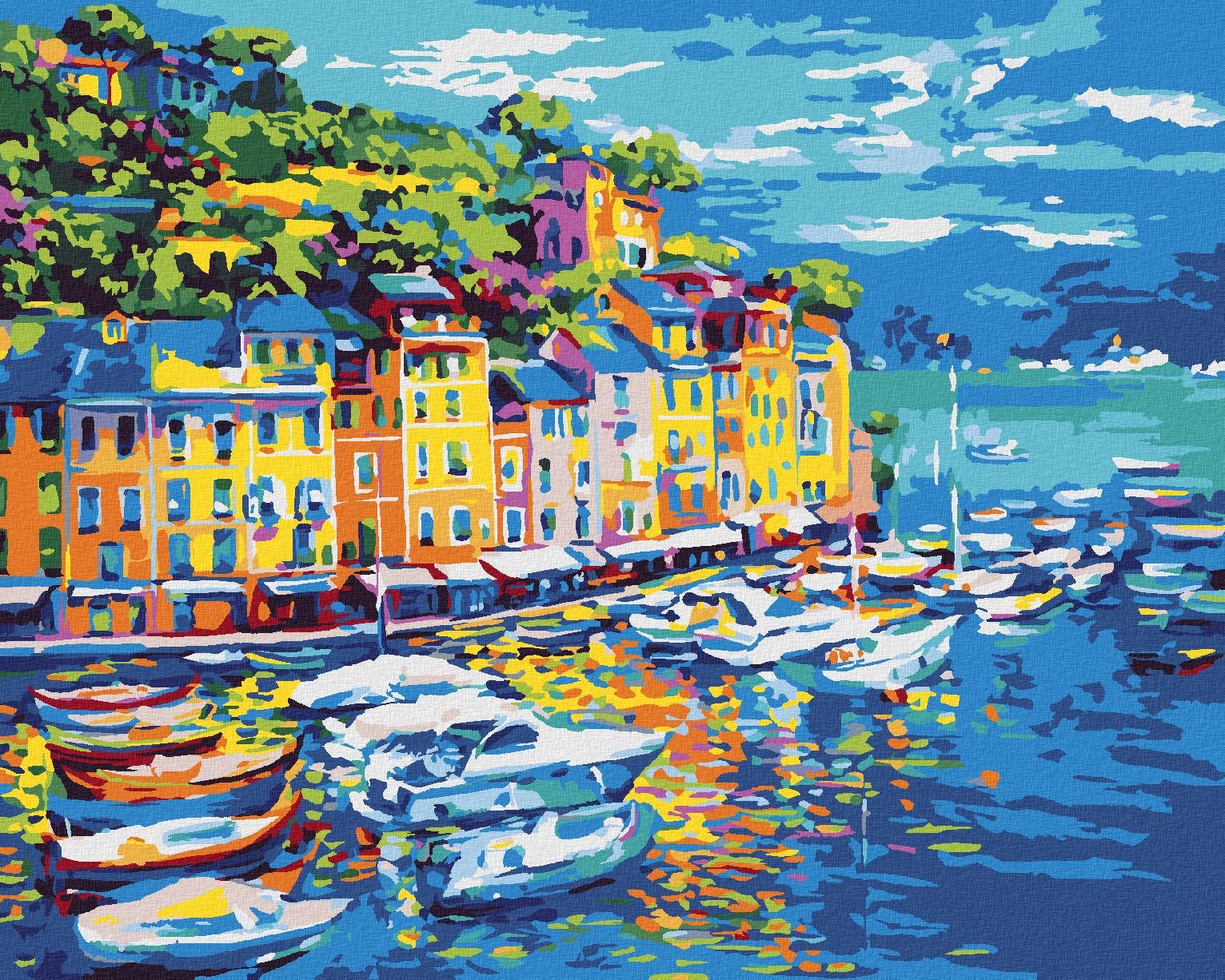 Lode v prístave, 40×50 cm, vypnuté plátno na rám