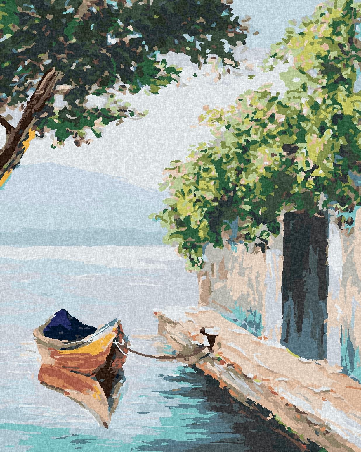 Loďka pri domčeku v Benátkach, 40×50 cm, vypnuté plátno na rám