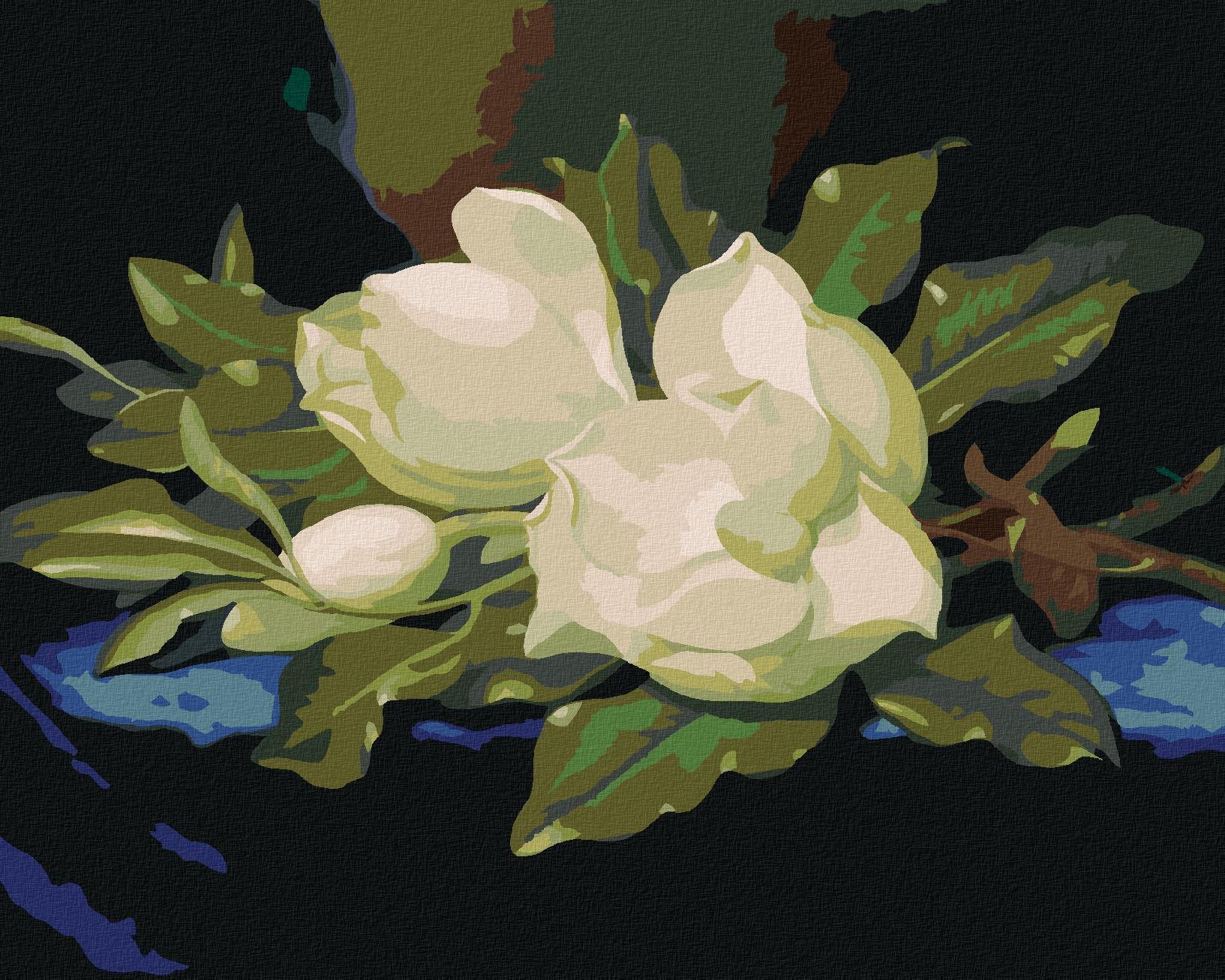 Magnólie na modrom zamate, 40 × 50 cm, plátno napnuté na rám