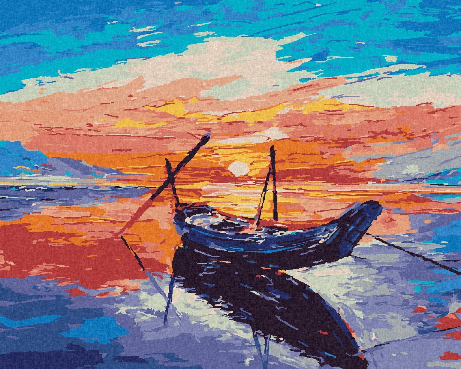 Malá rybárska loďka, 80 × 100 cm, plátno napnuté na rám