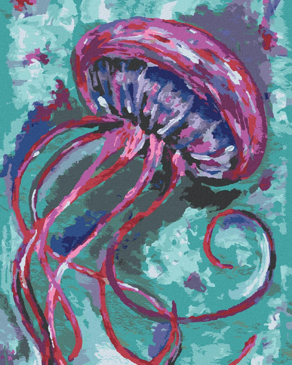 Medúza na zelenom pozadí, 80 × 100 cm, plátno napnuté na rám