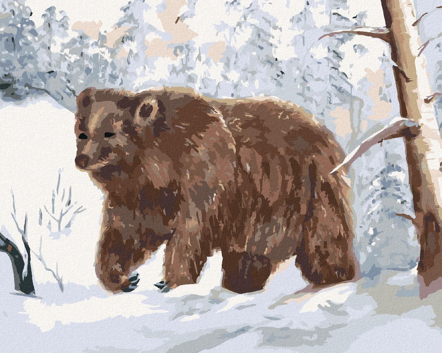 Medveď v zasneženom lese, 40 × 50 cm, plátno napnuté na rám