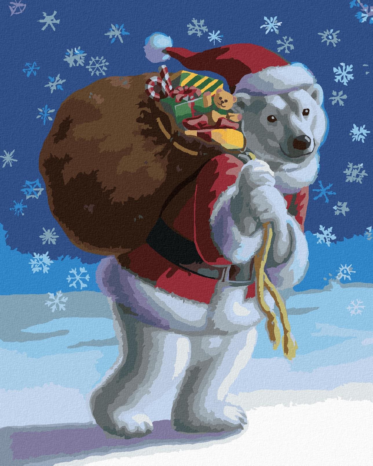 Medvedík prezlečený za Santu (Sue Ellen Brown), 40×50 cm, bez rámu a bez vypnutia plátna