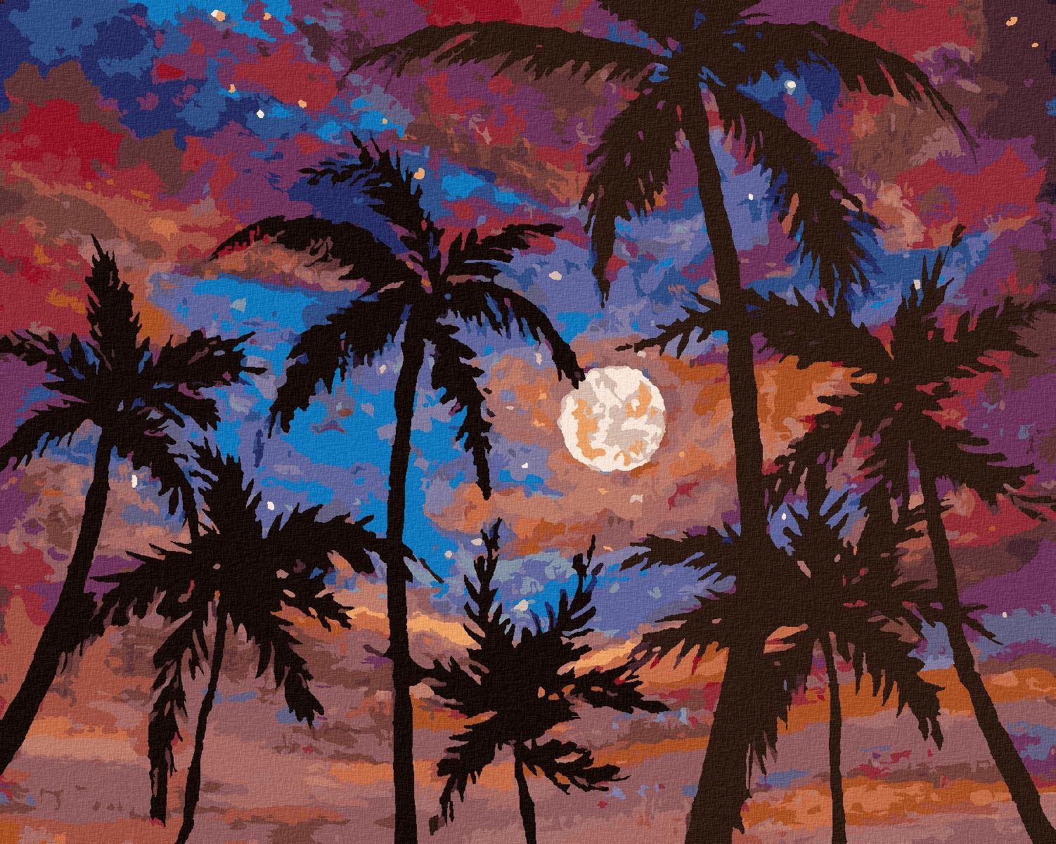 Mesiac medzi palmami, 80 × 100 cm, bez rámu a bez napnutia plátna