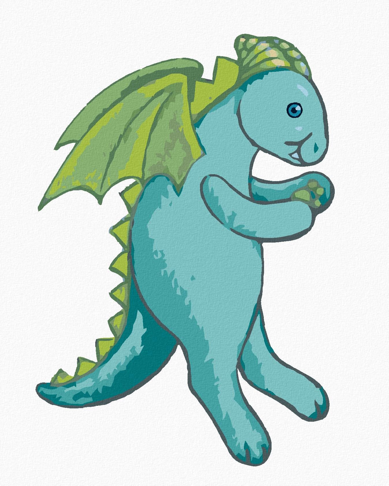 Modrý plyšový dráčik (Sue Ellen Brown), 80×100 cm, bez rámu a bez vypnutia plátna