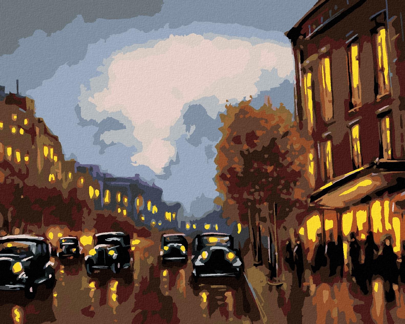 Nočná jazda autami, 80 × 100 cm, bez rámu a bez napnutia plátna
