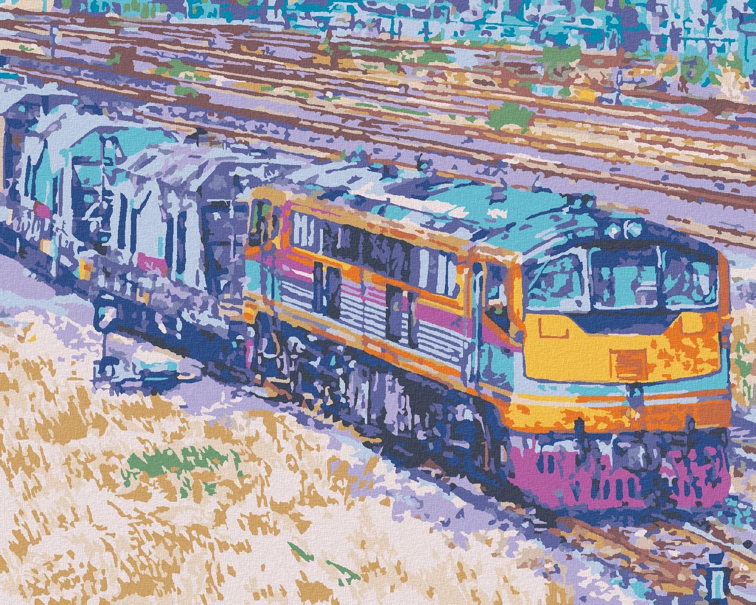 Obojsmerný vlak prichádzajúci do stanice, 80×100 cm, bez rámu a bez vypnutia plátna