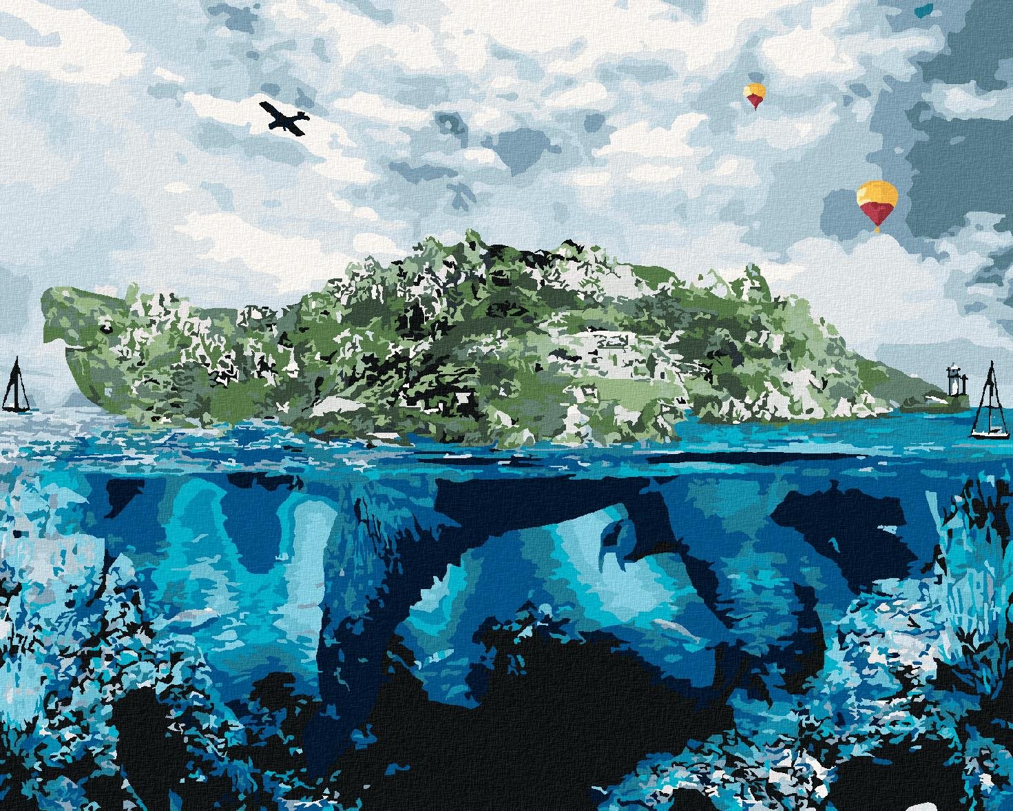 Obrovská korytnačka v oceáne, 80 × 100 cm, plátno napnuté na rám