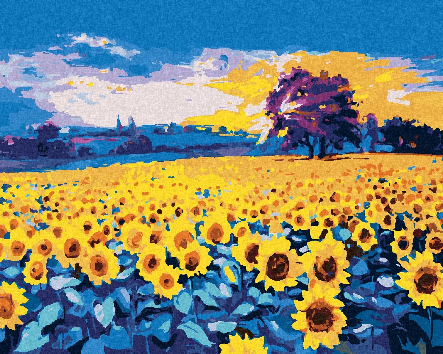 Obrovské slnečnicové pole, 80 × 100 cm, plátno napnuté na rám