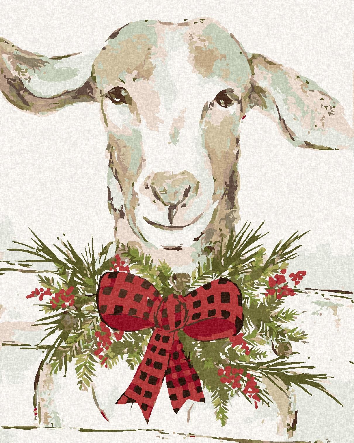 Ovce s červenou mašľou (Haley Bush), 80×100 cm, bez rámu a bez vypnutia plátna