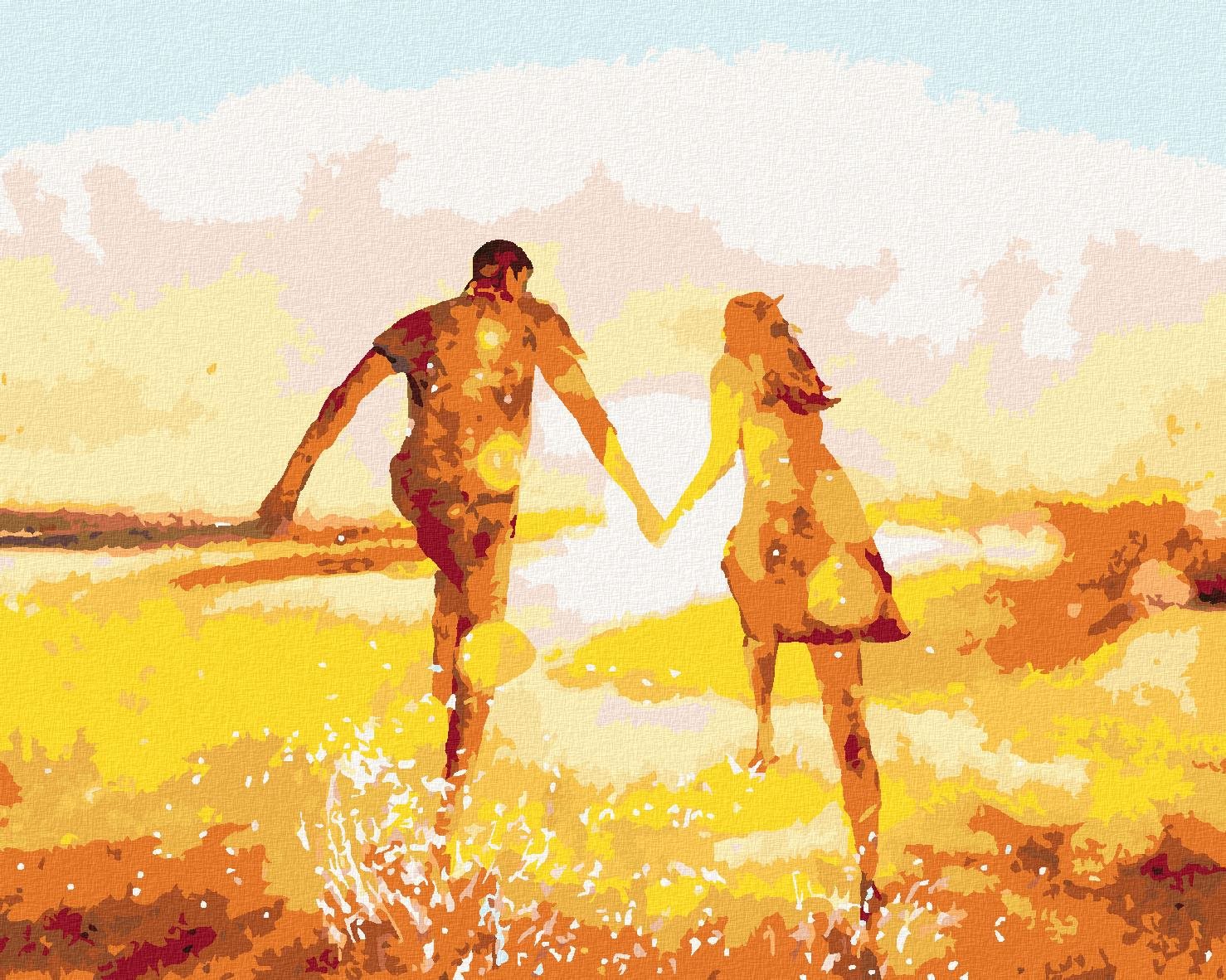 Pár utekajúci proti slnku, 80 × 100 cm, bez rámu a bez napnutia plátna