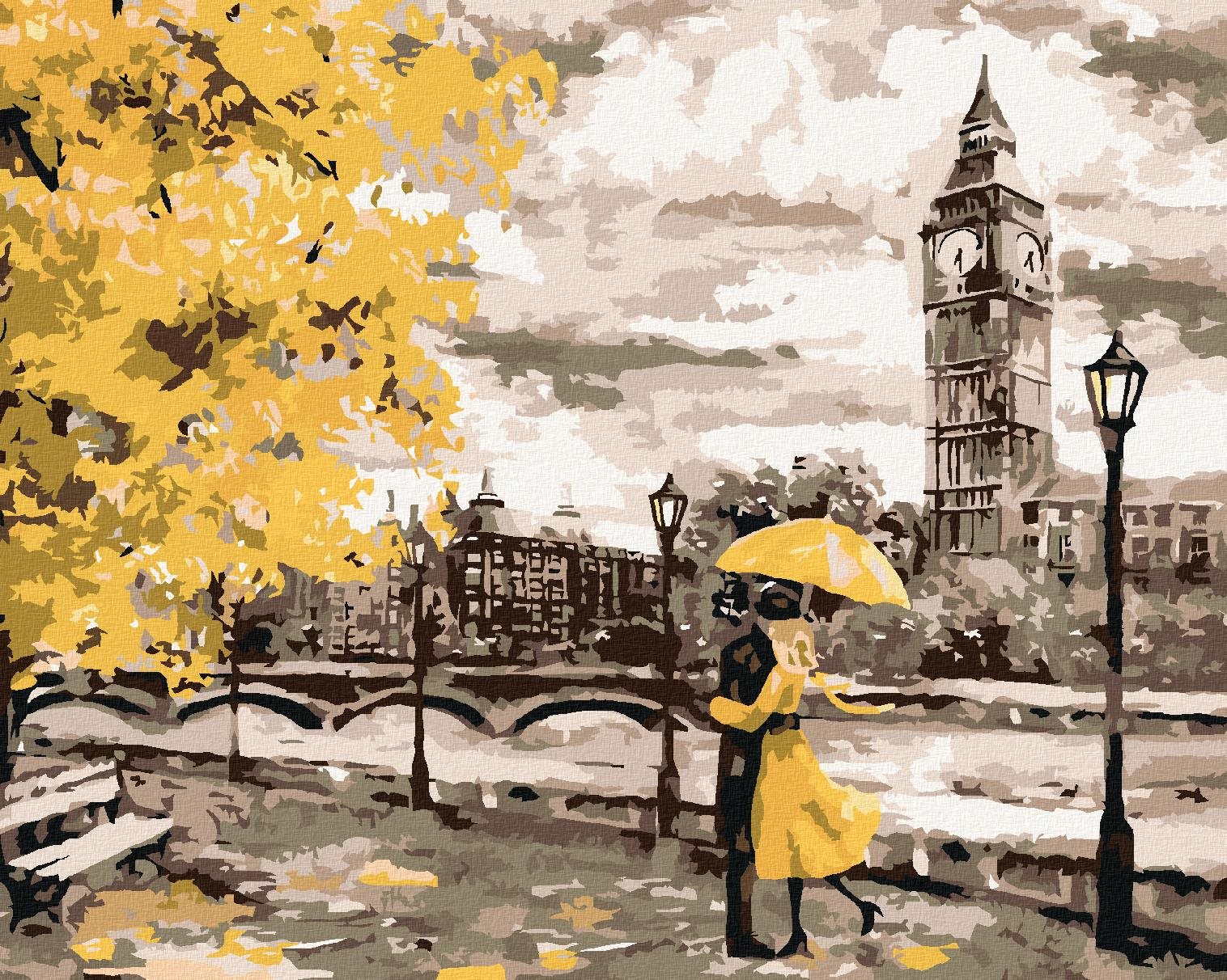 Pár v žltom Londýne, 40 × 50 cm, plátno napnuté na rám
