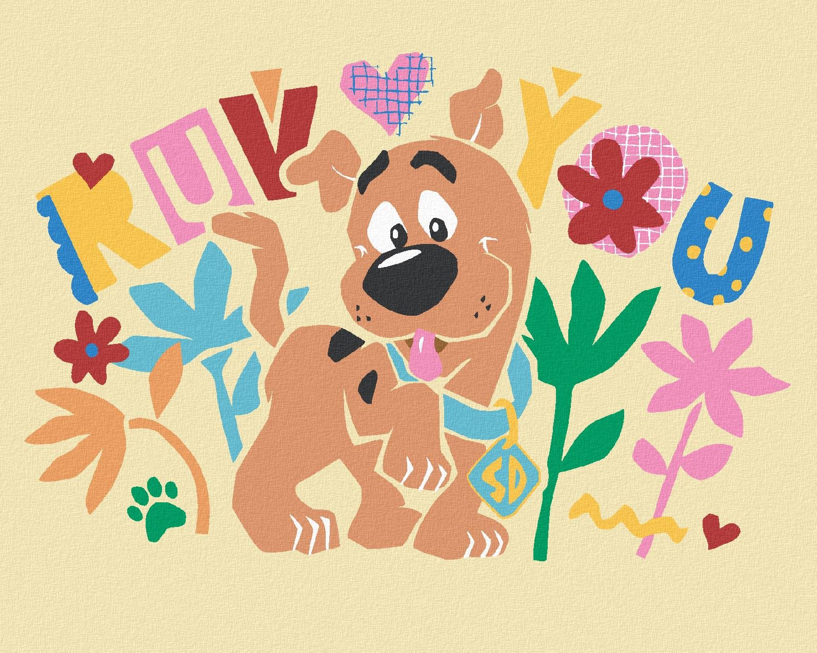 Plagát Scooby a kvety (Scooby Doo), 40×50 cm, vypnuté plátno na rám