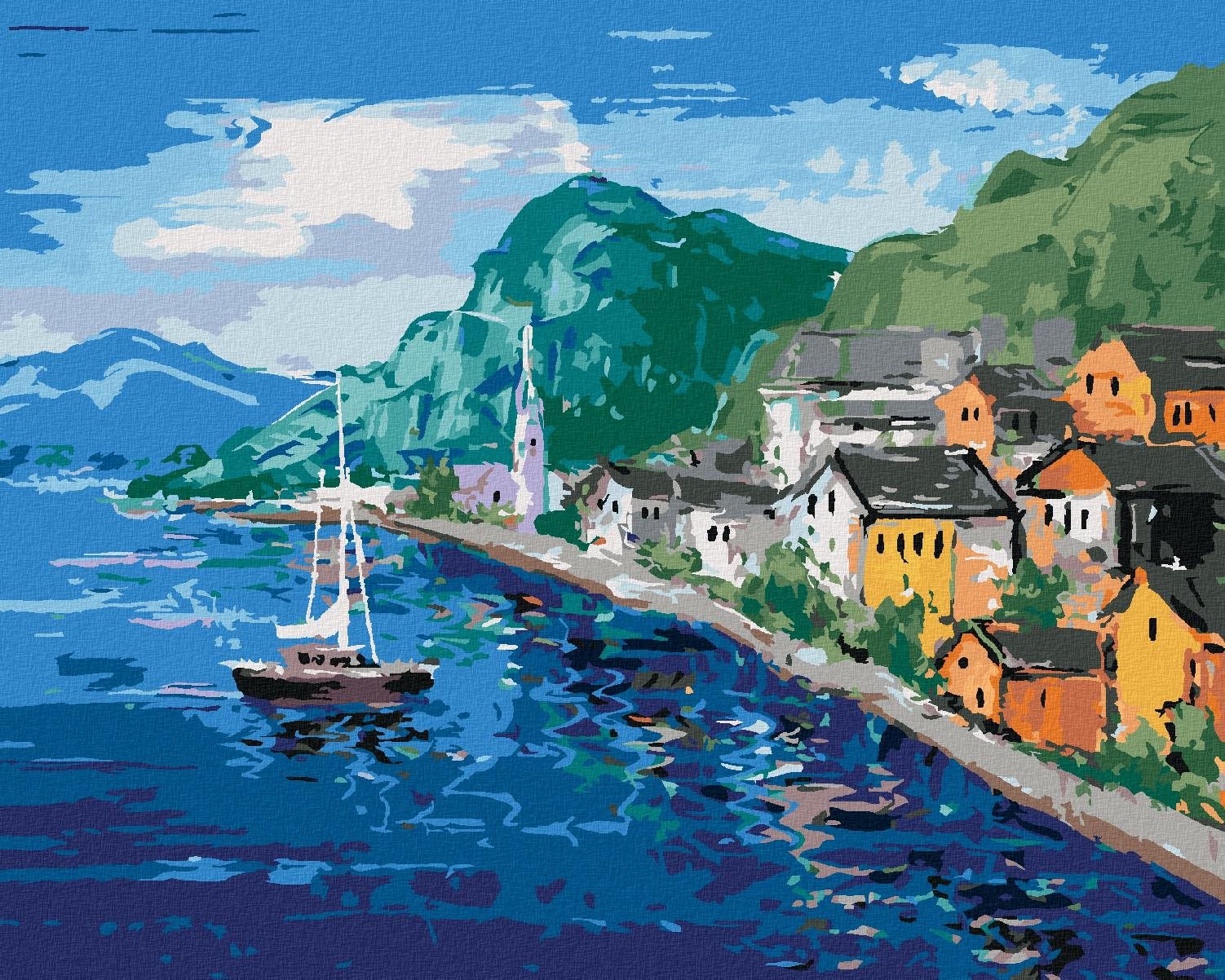 Pobrežie pri Hallstatte v Rakúsku, 40 × 50 cm, plátno napnuté na rám