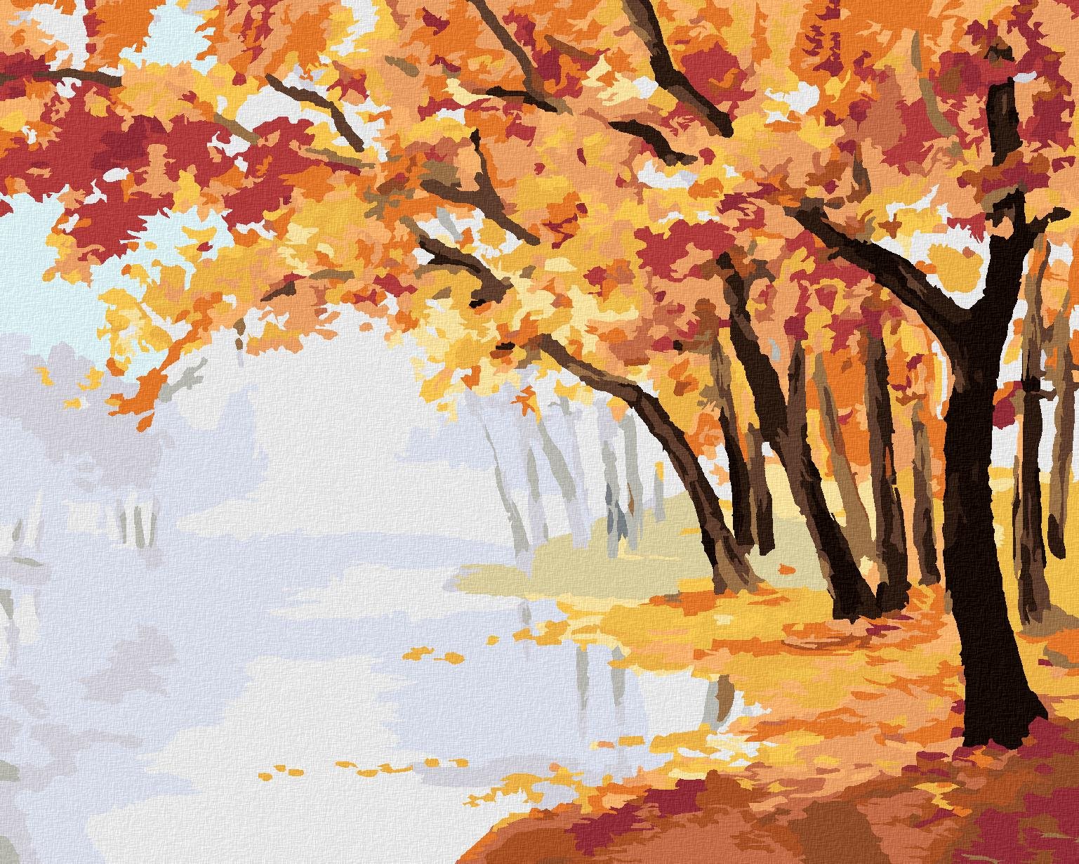 Jesenný červený les, 80 × 100 cm, bez rámu a bez napnutia plátna