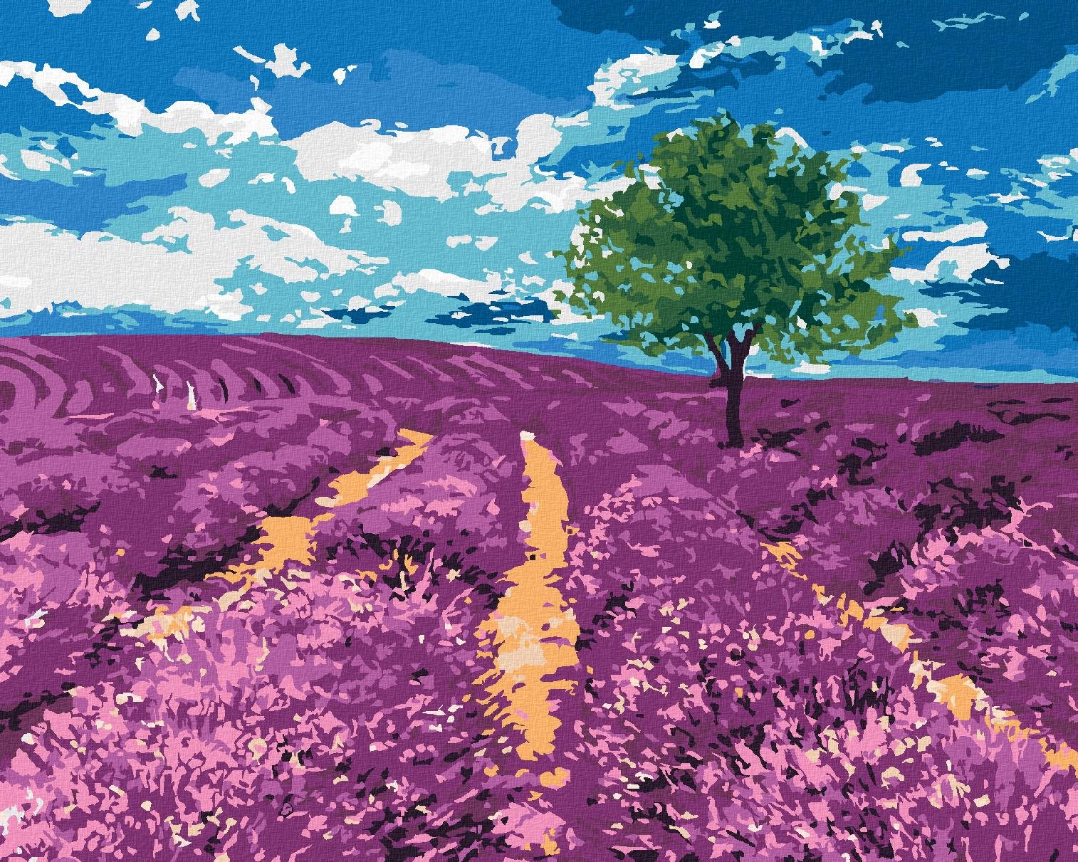 Pole levandule so stromom, 40×50 cm, bez rámu a bez vypnutia plátna