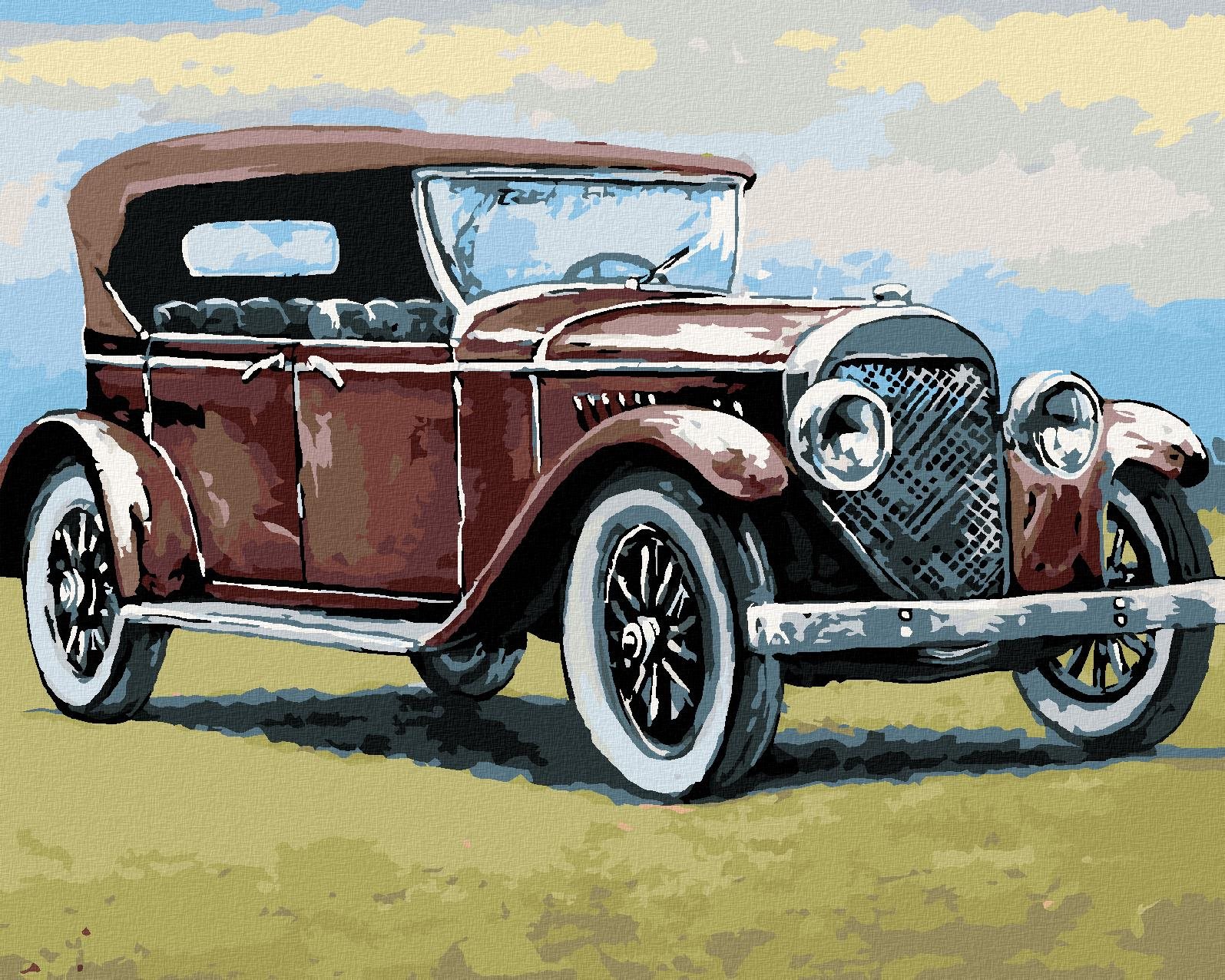 Retro auto, 40×50 cm, bez rámu a bez vypnutia plátna