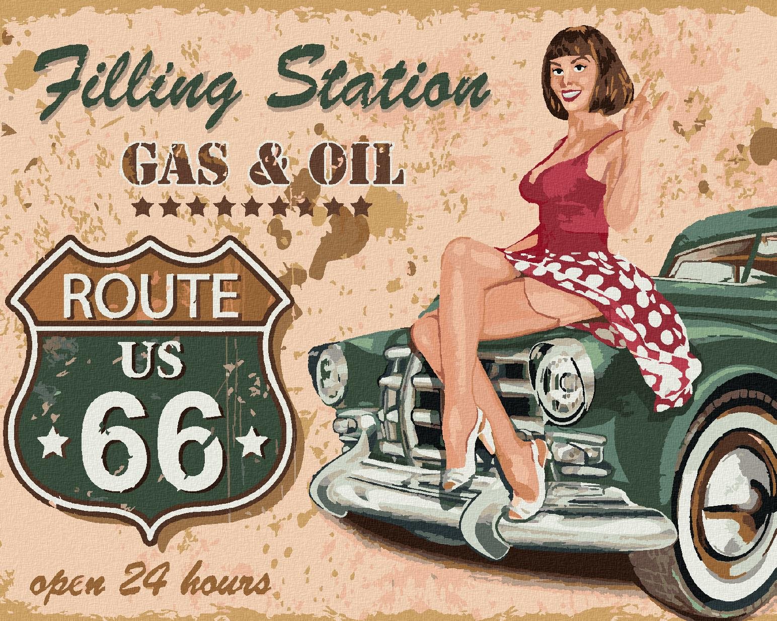Route 66, 40×50 cm, vypnuté plátno na rám