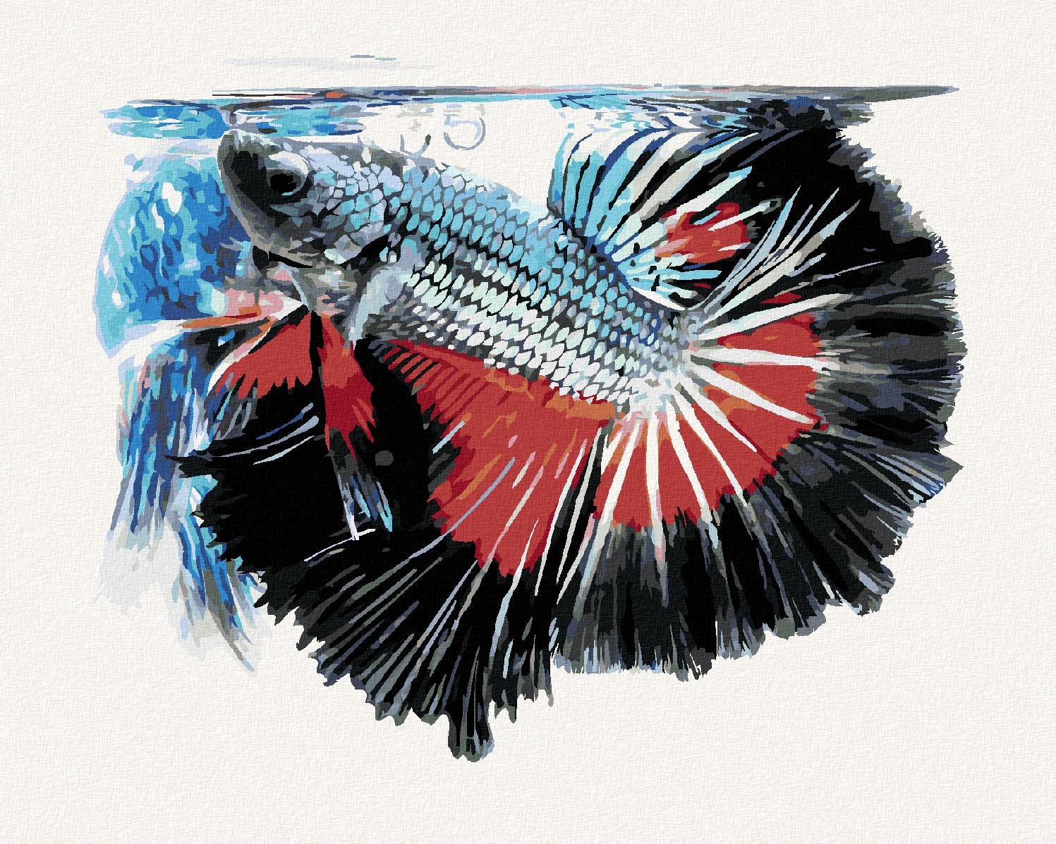 Ryba bojovnica pestrá, 40×50 cm, vypnuté plátno na rám