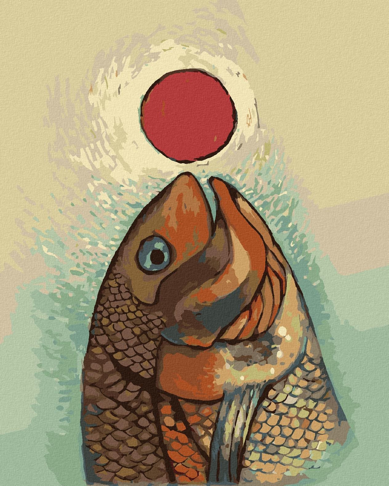 Ryba s červeným kolieskom, 40×50 cm, vypnuté plátno na rám