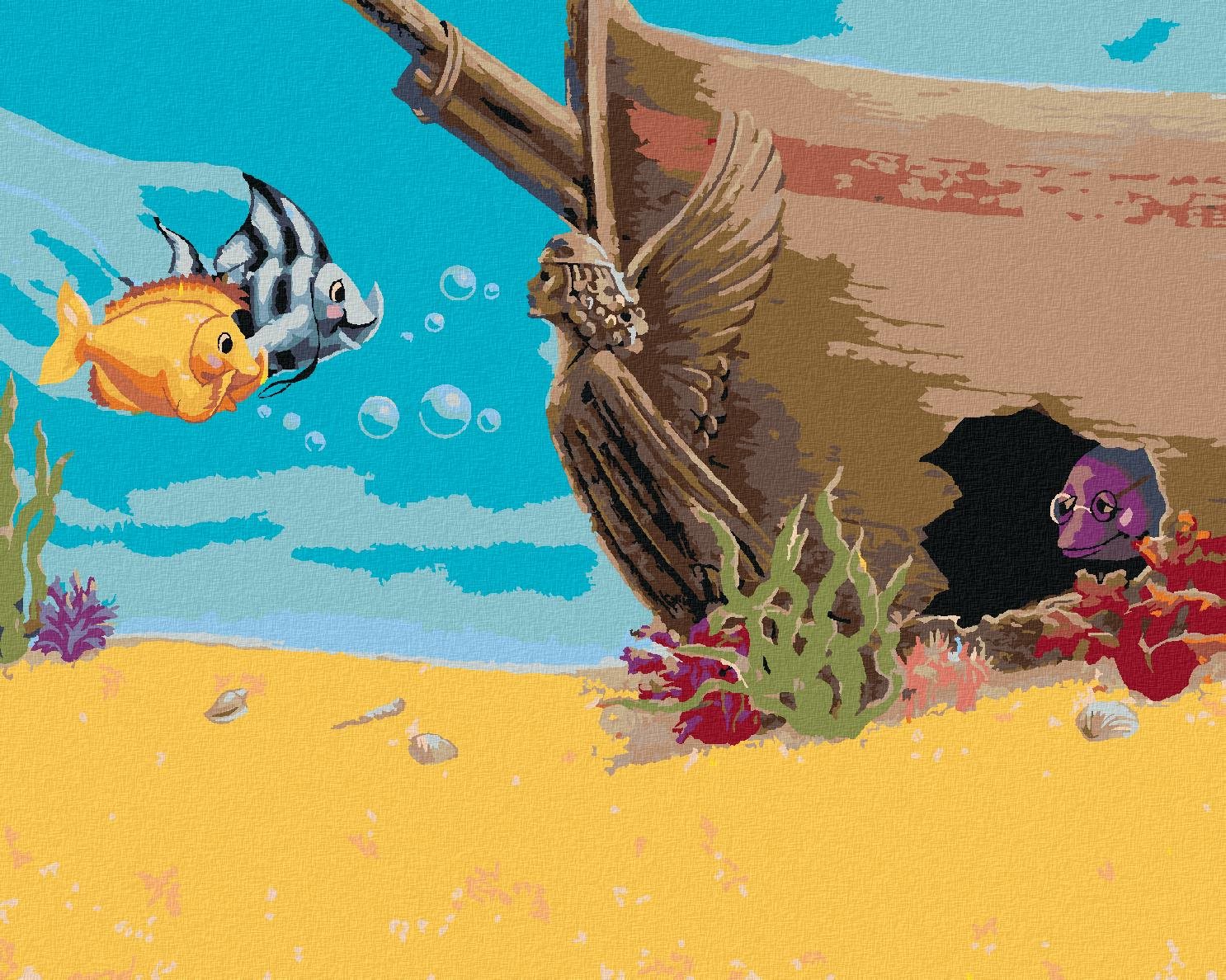 Rybičky priplávajúce na návštevu (Sue Ellen Brown), 40×50 cm, bez rámu a bez vypnutia plátna