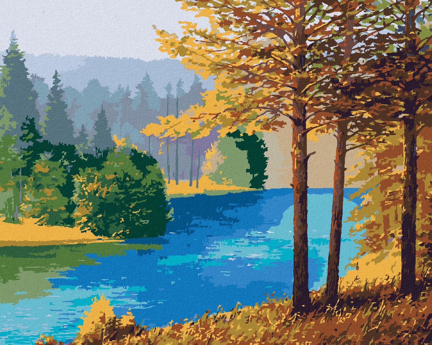 Rieka tečúca v lese, 40×50 cm, vypnuté plátno na rám
