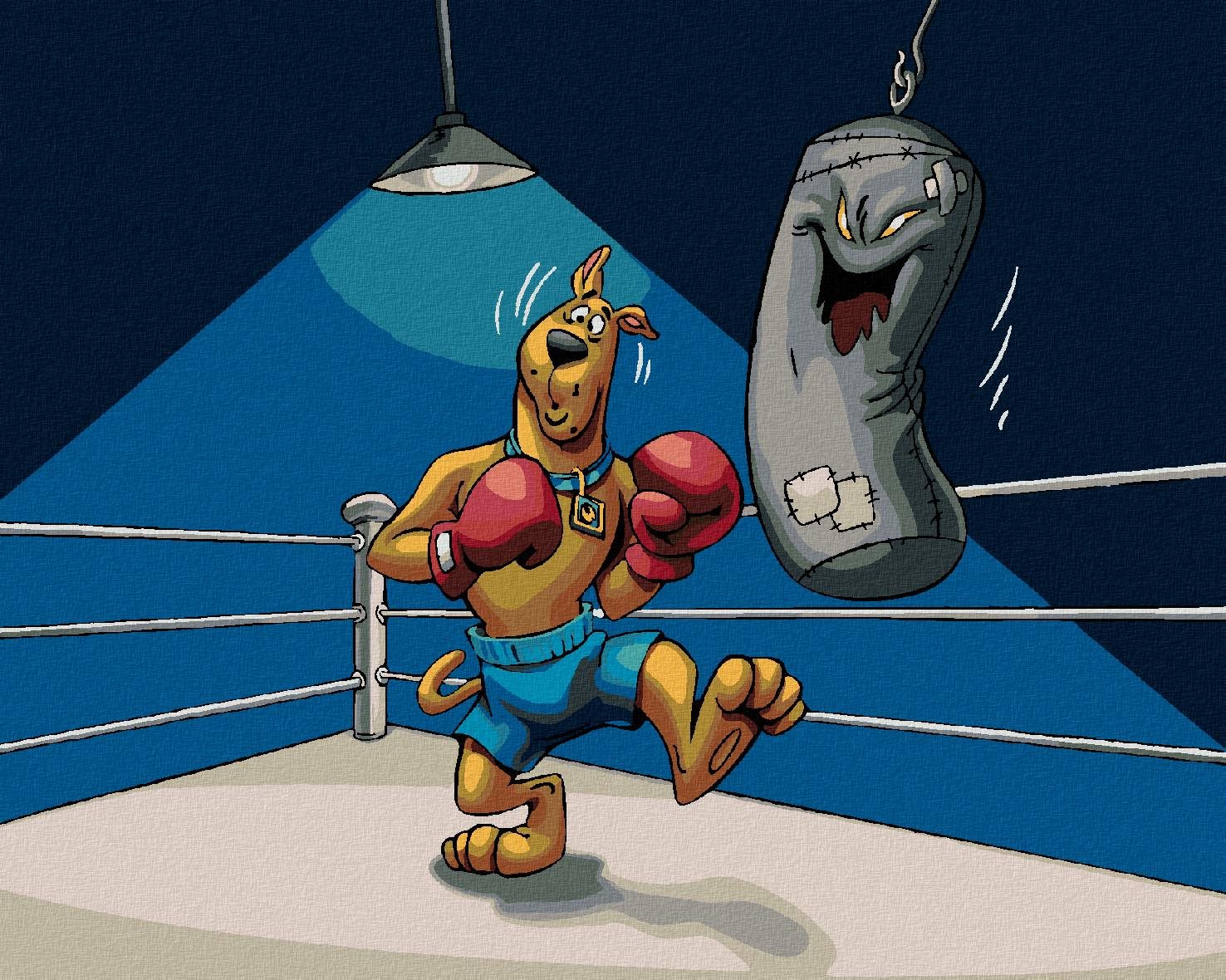 Scooby boxer a strašidelné boxovacie vrece (Scooby Doo), 40×50 cm, vypnuté plátno na rám