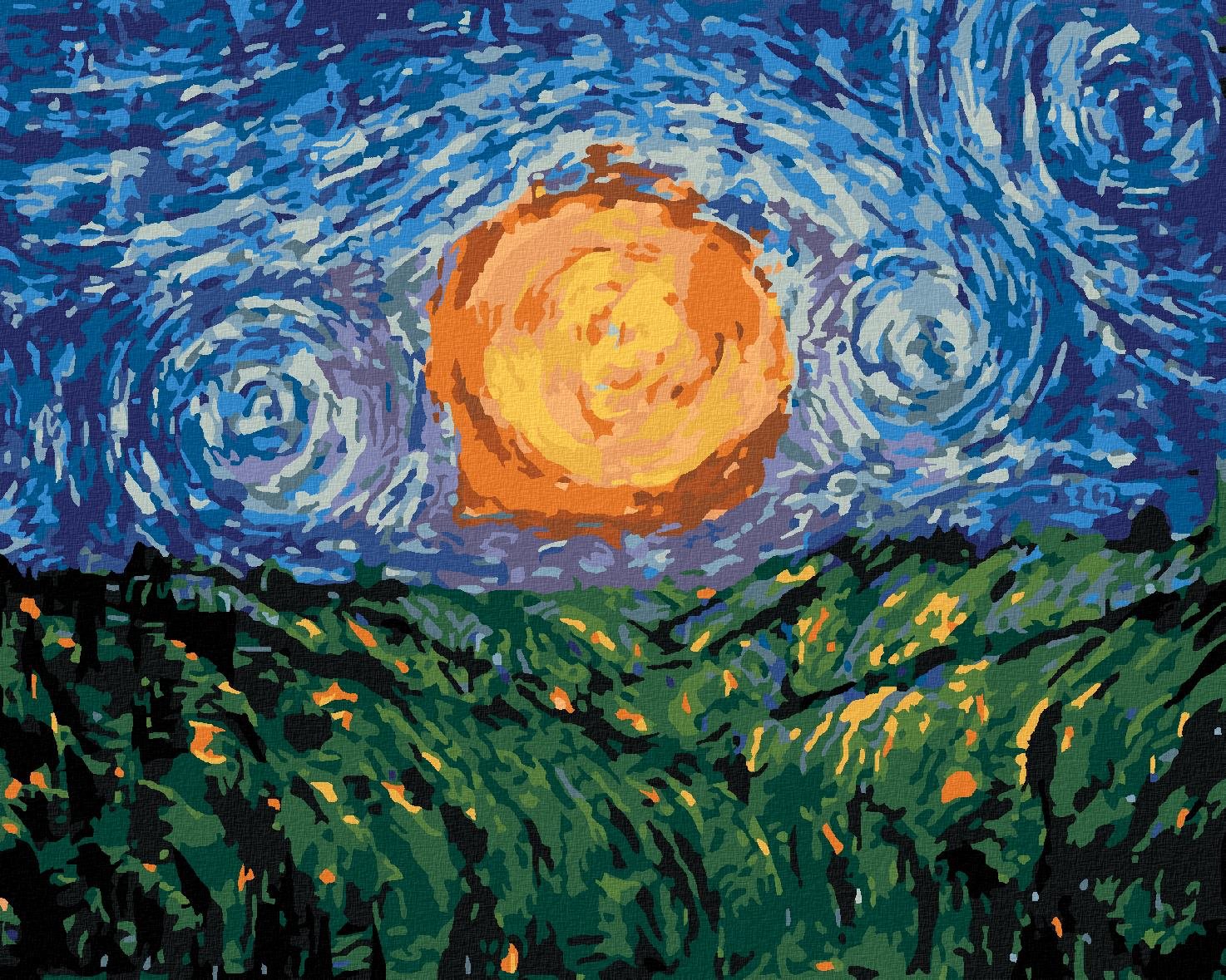 Slnko na oblohe podľa Van Gogha, 80 × 100 cm, plátno napnuté na rám