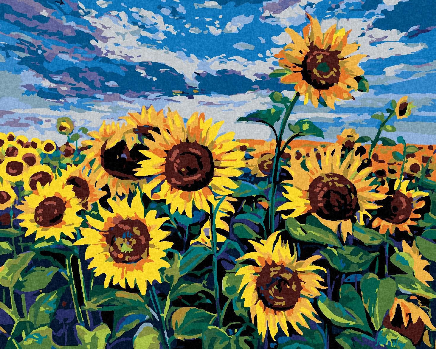 Slnečnice pod modrou oblohou, 80 × 100 cm, bez rámu a bez napnutia plátna