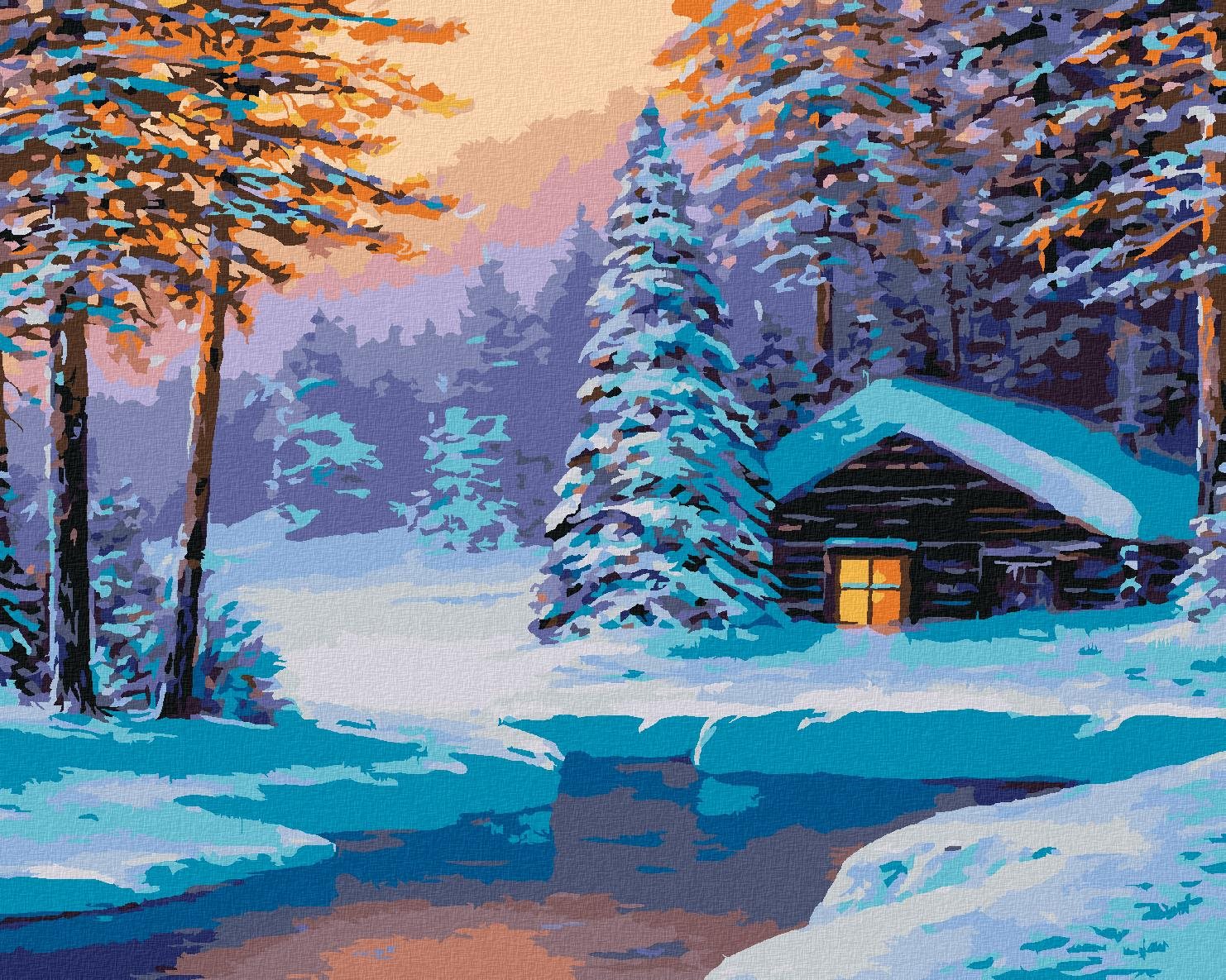 Zrub v zasneženom lese, 80 × 100 cm, bez rámu a bez napnutia plátna