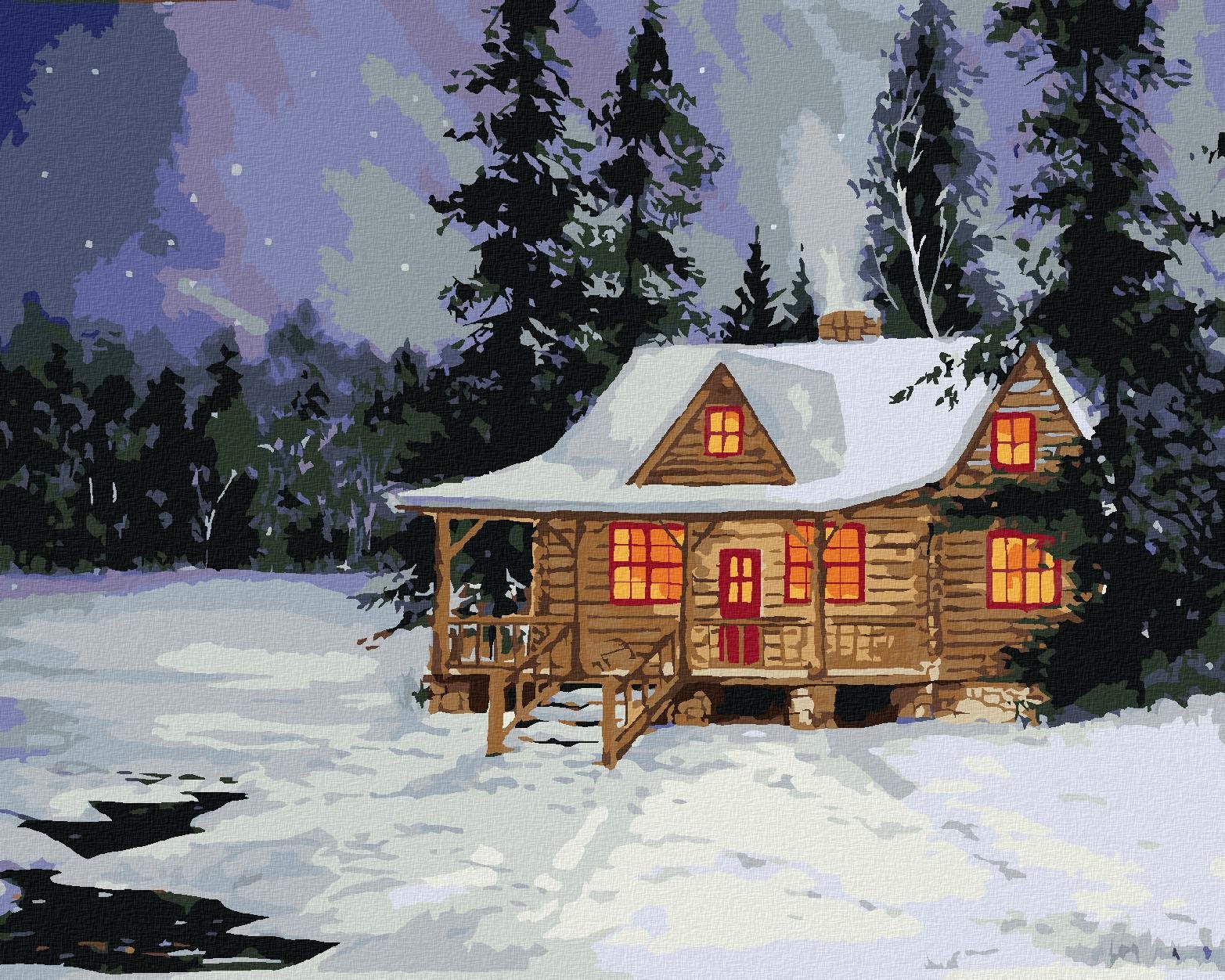 Zrub v zimnom lese, 80 × 100 cm, plátno napnuté na rám