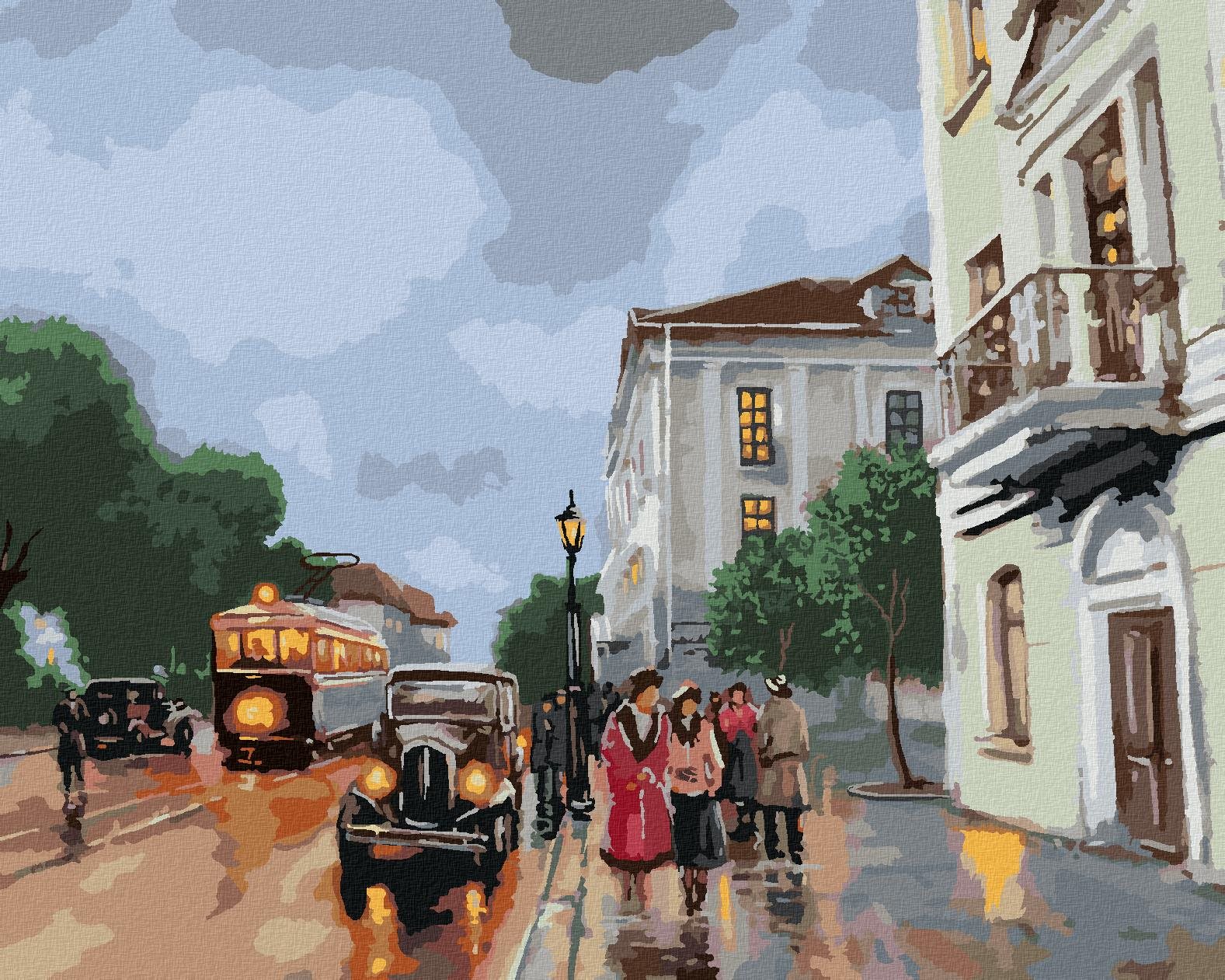 Staré mesto s autami, 80 × 100 cm, bez rámu a bez napnutia plátna