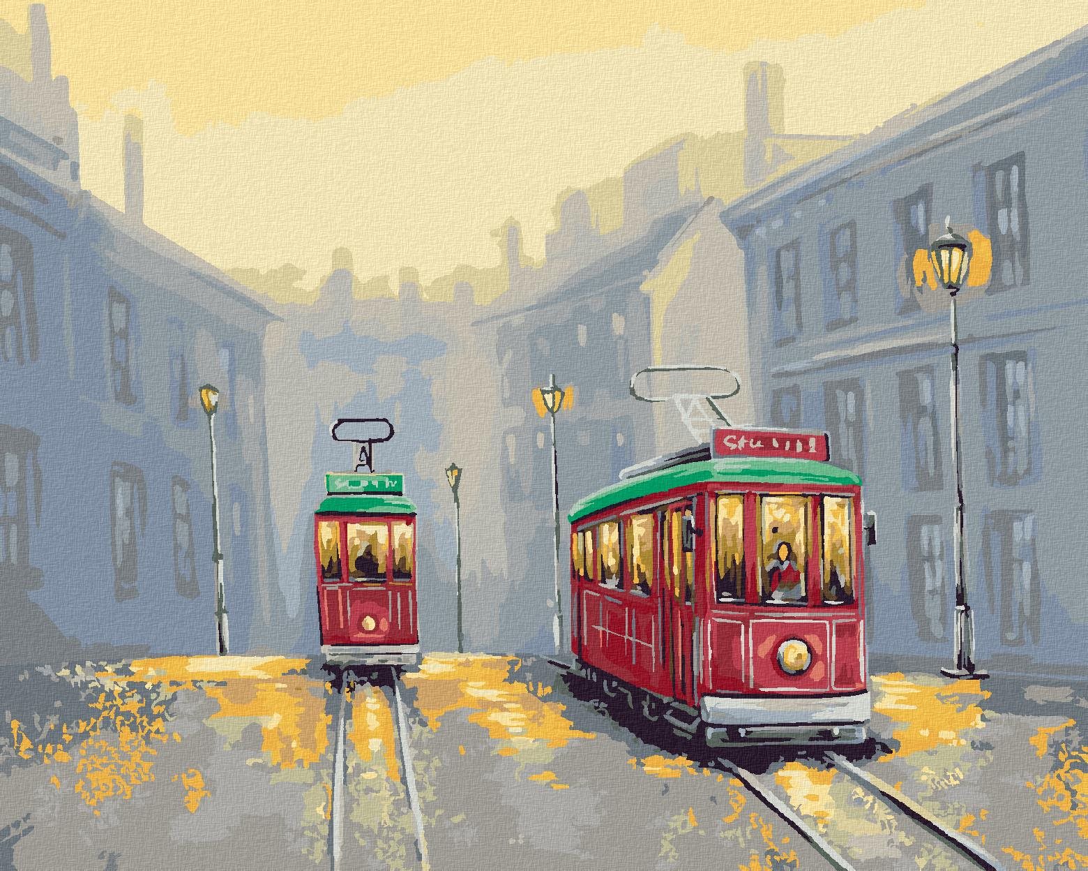 Staré električky, 40 × 50 cm, plátno napnuté na rám