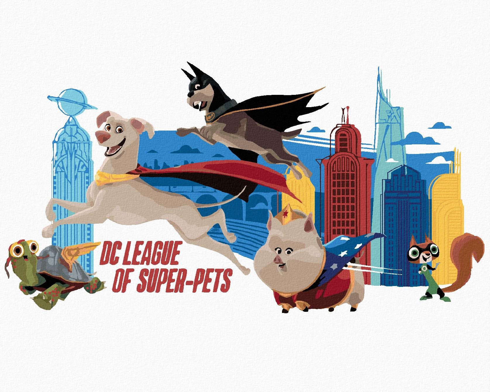 Supermaznáčikovia pred mestom (DC Liga supermaznáčikov), 40×50 cm, vypnuté plátno na rám