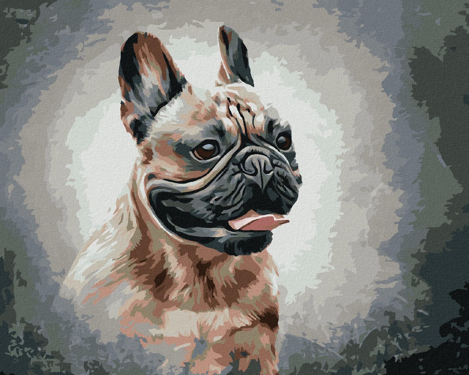Šťastný francúzsky buldoček, 40 × 50 cm, plátno napnuté na rám